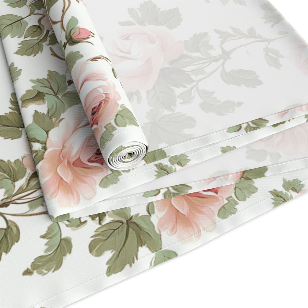 BLUESKYDEZIGN Vintage Pink Rose Vine Table Runner - Floral Toile de Jouy Decor