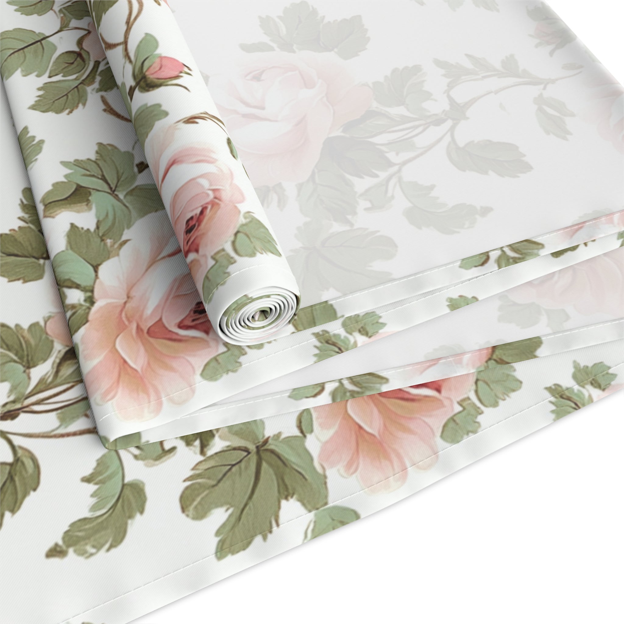 Vintage Pink Rose Vine Table Runner, Floral Dining Table Linen, Toile de Jouy seamless pattern