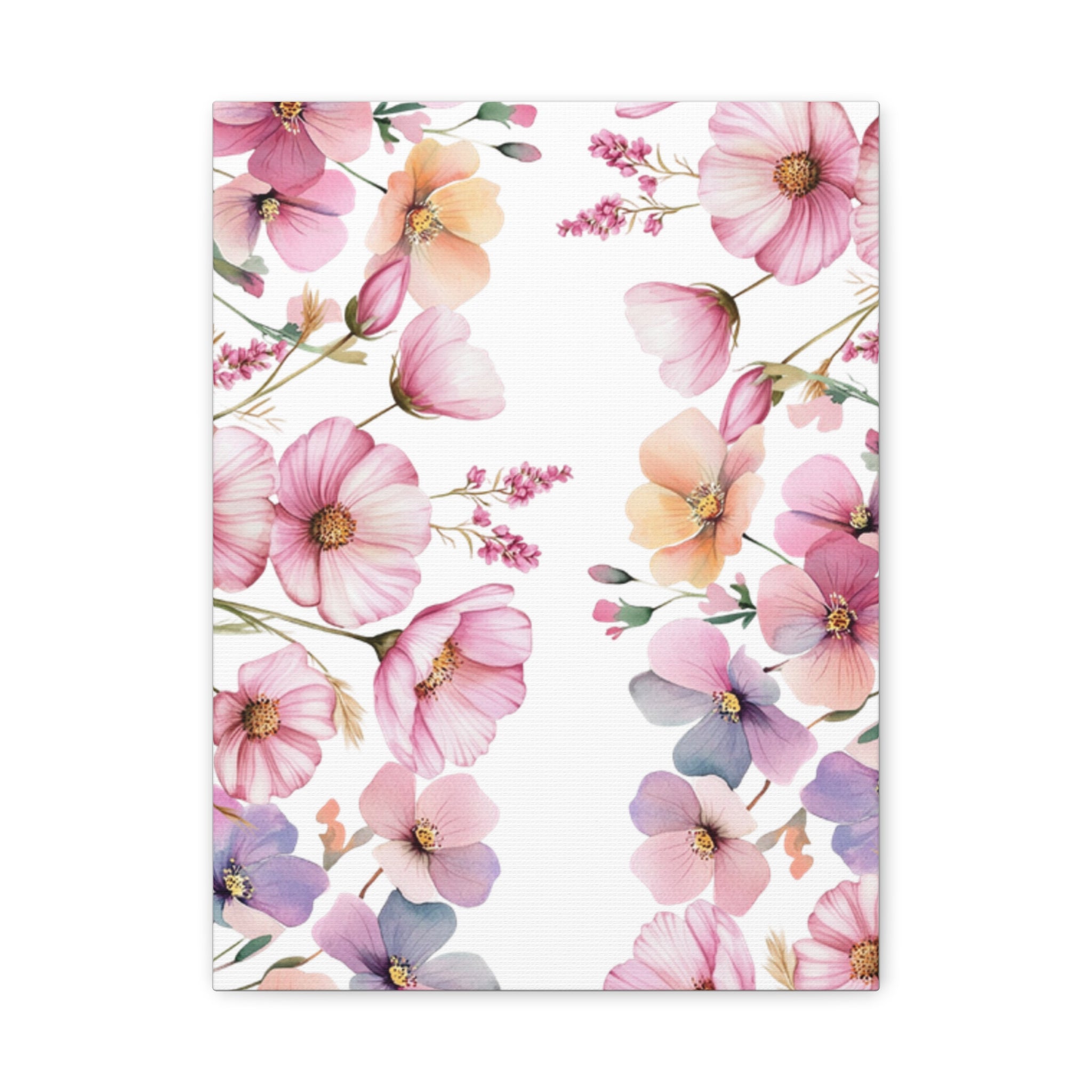 Pastel Floral Matte Canvas Wall Art, Soft Botanical Print, Modern Home Decor, Watercolor Flower Artwork, Stretched 1.25" Canvas