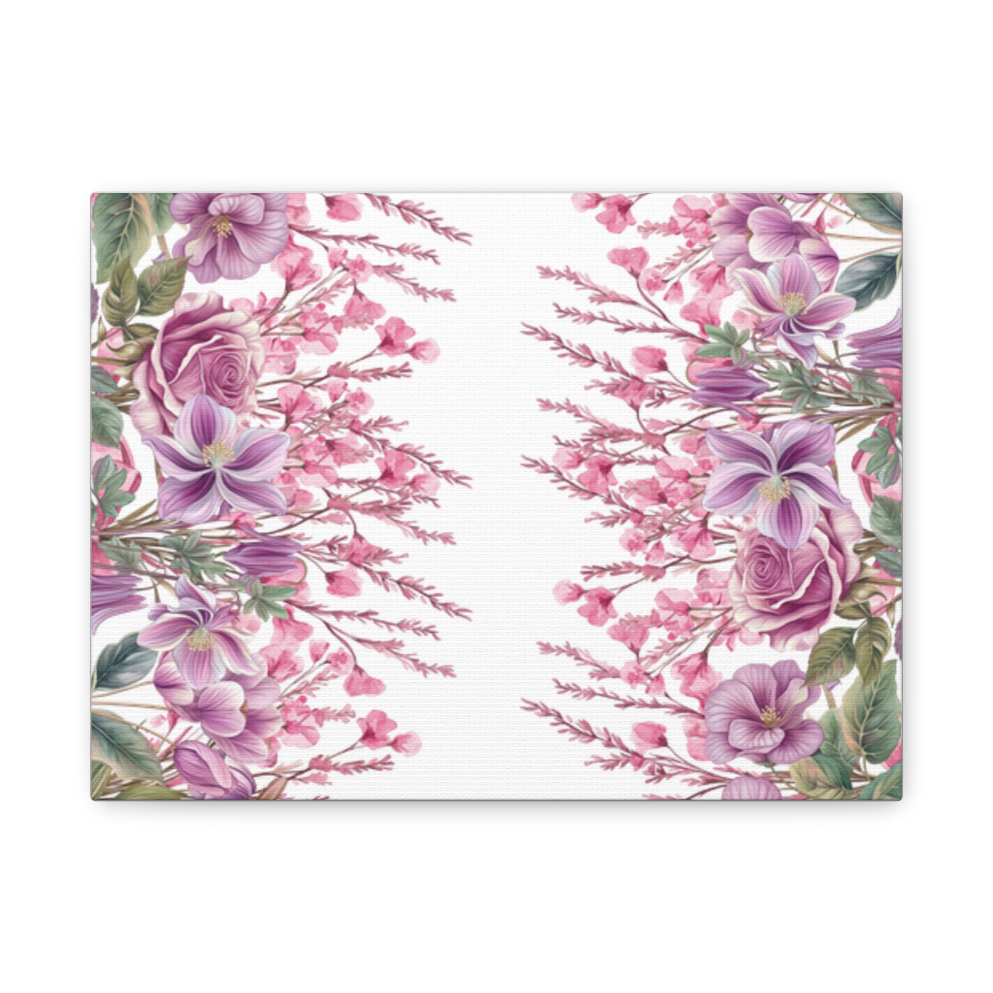 Floral Matte Canvas Wall Art, Pink Purple Botanical Print, Modern Symmetrical Flower Design, Stretched 1.25" Canvas Home Decor