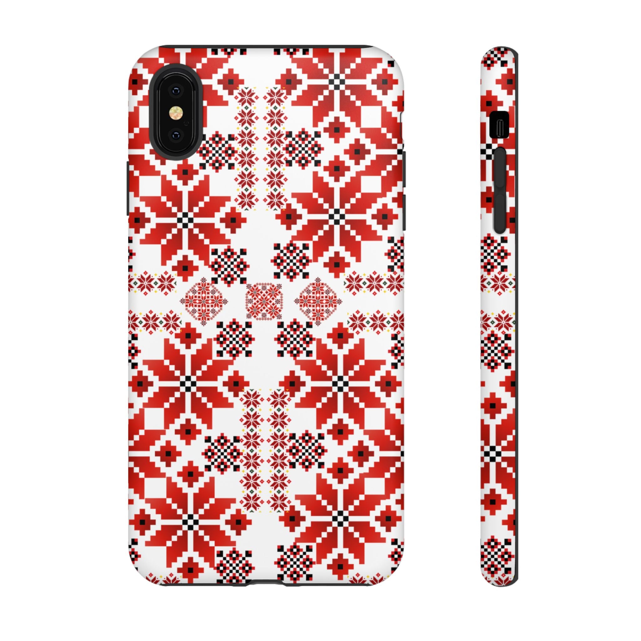 Ukrainian Embroidery Phone Case • Red Black Folk Pattern • Protective Slavic Geometric Cover for iPhone & Samsung