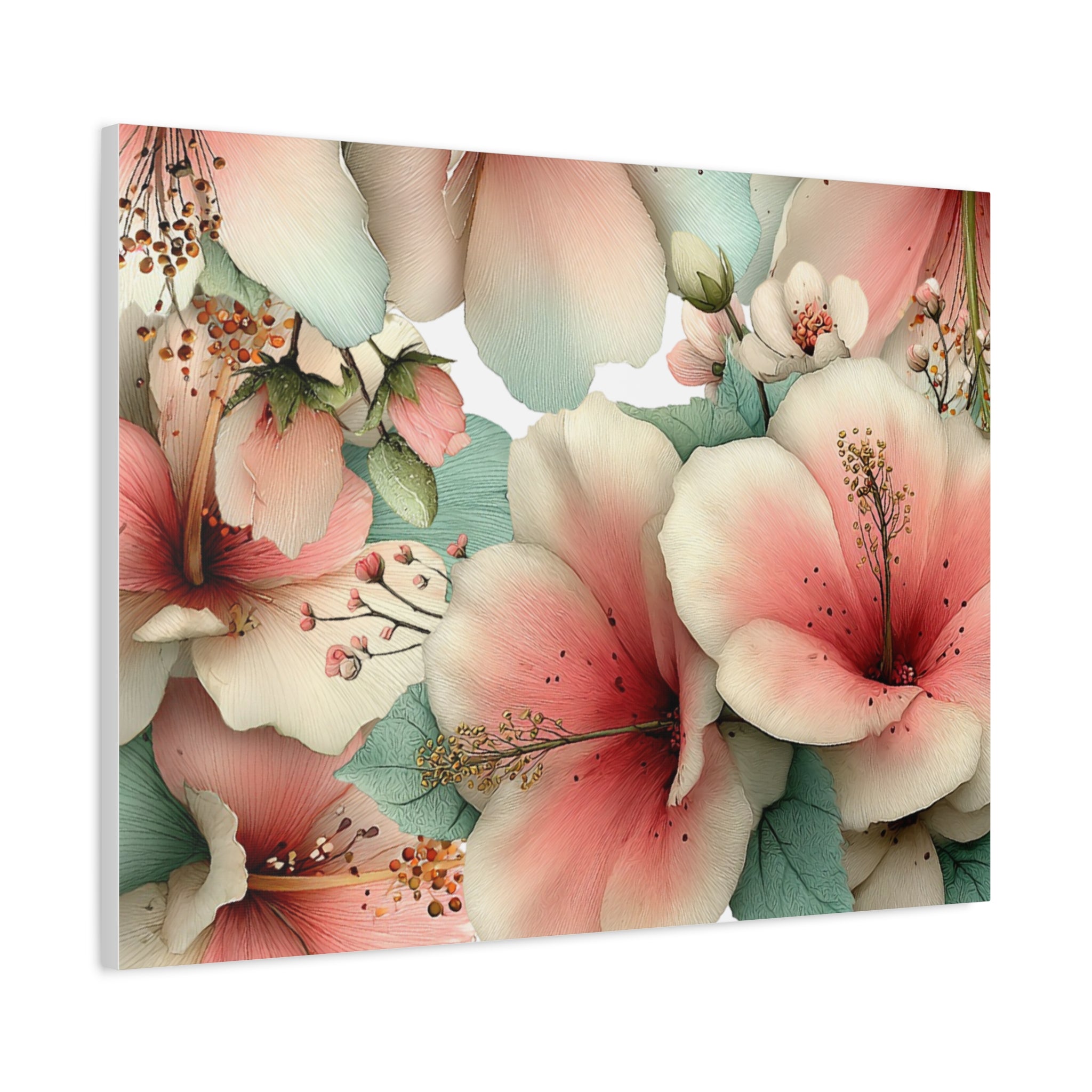 Pastel Floral Matte Canvas Wall Art, Soft Botanical Print, Modern Home Decor, Watercolor Flower Artwork, Stretched 1.25" Canvas