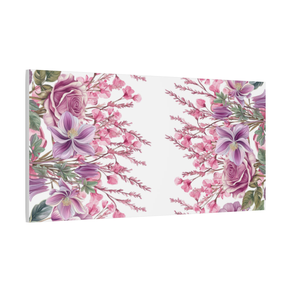 Floral Matte Canvas Wall Art, Pink Purple Botanical Print, Modern Symmetrical Flower Design, Stretched 1.25" Canvas Home Decor