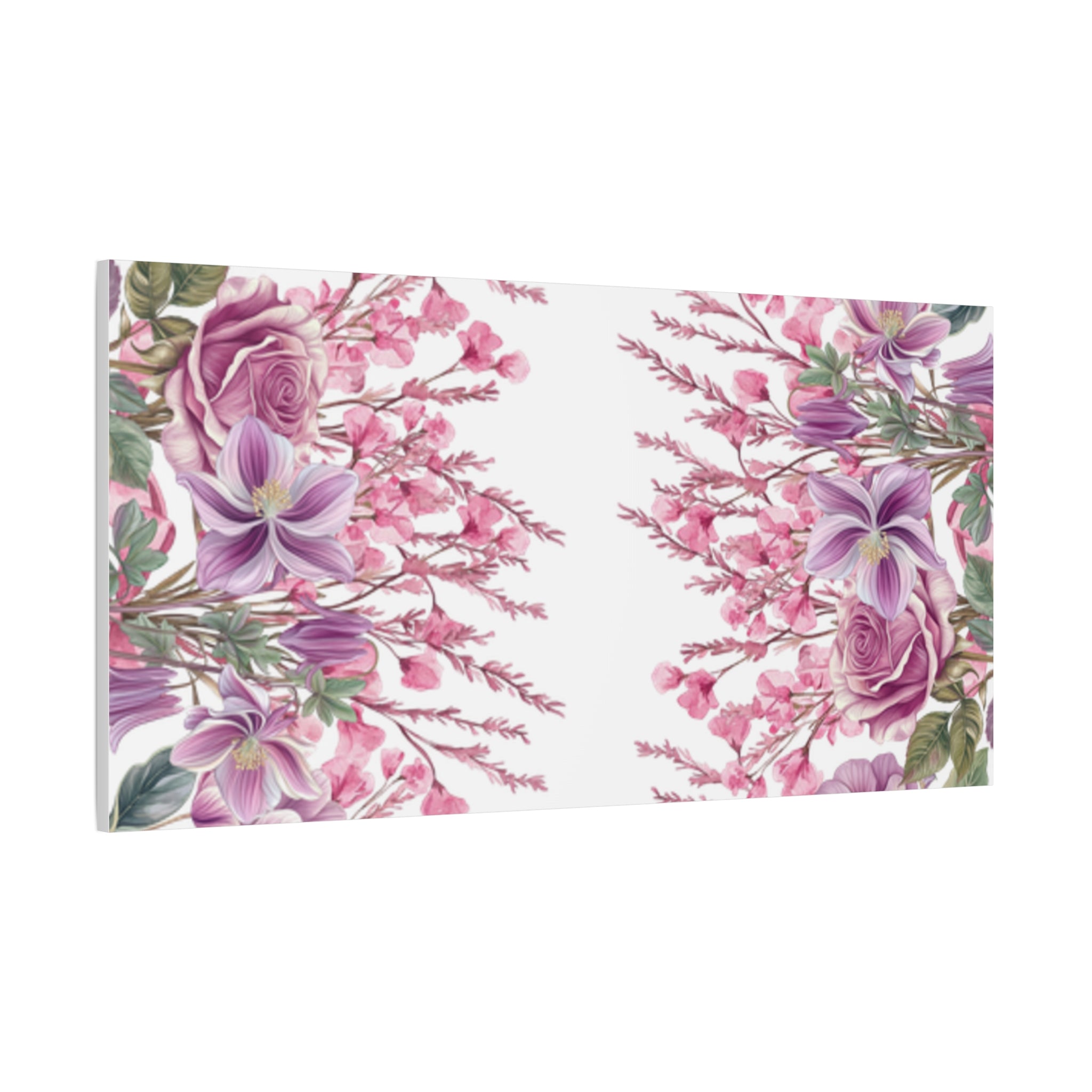 Floral Matte Canvas Wall Art, Pink Purple Botanical Print, Modern Symmetrical Flower Design, Stretched 1.25" Canvas Home Decor