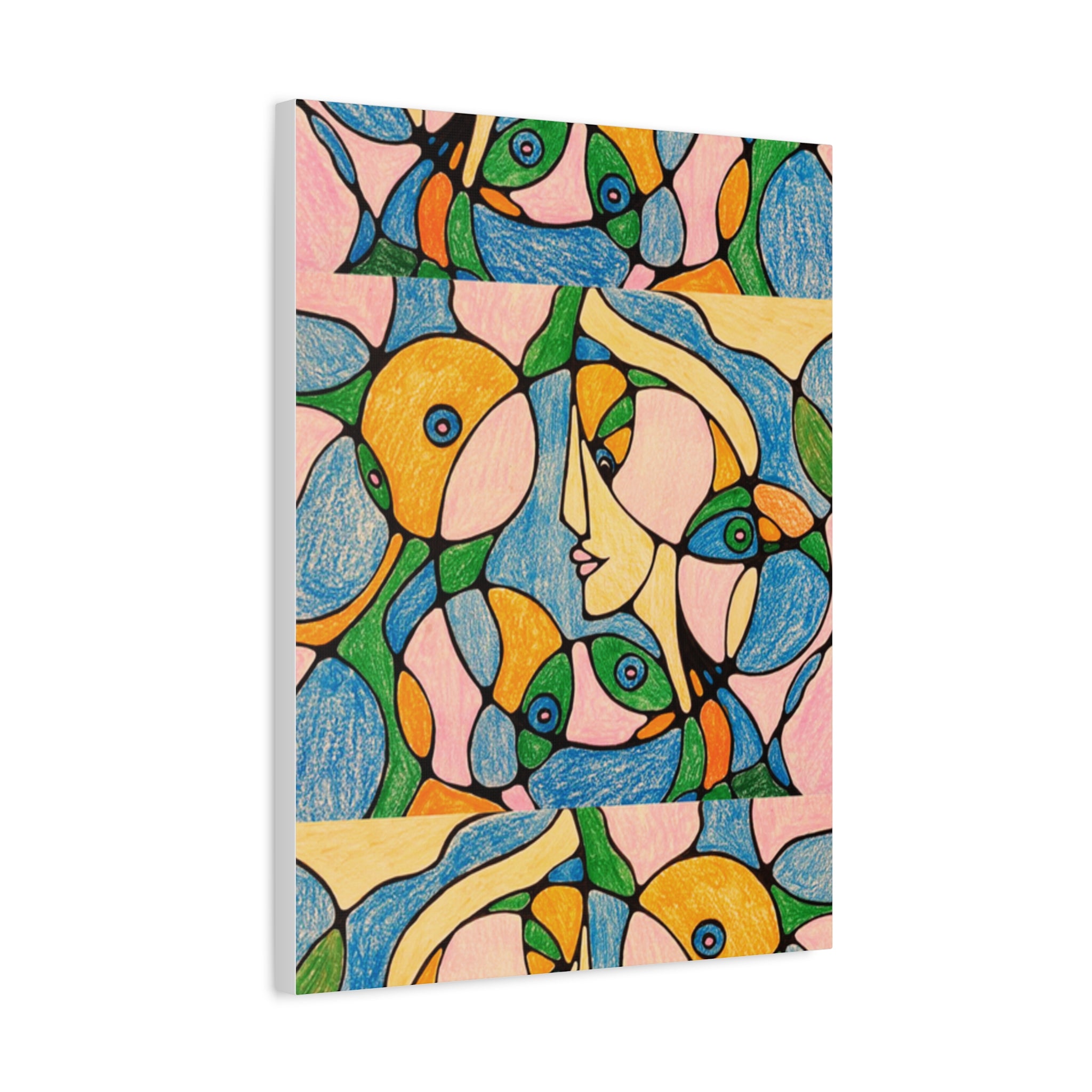 Abstract Colorful Faces Canvas Art, Vibrant Modern Wall Decor, Surreal Cubist Style Matte Print, Stretched 1.25" Ready to Hang