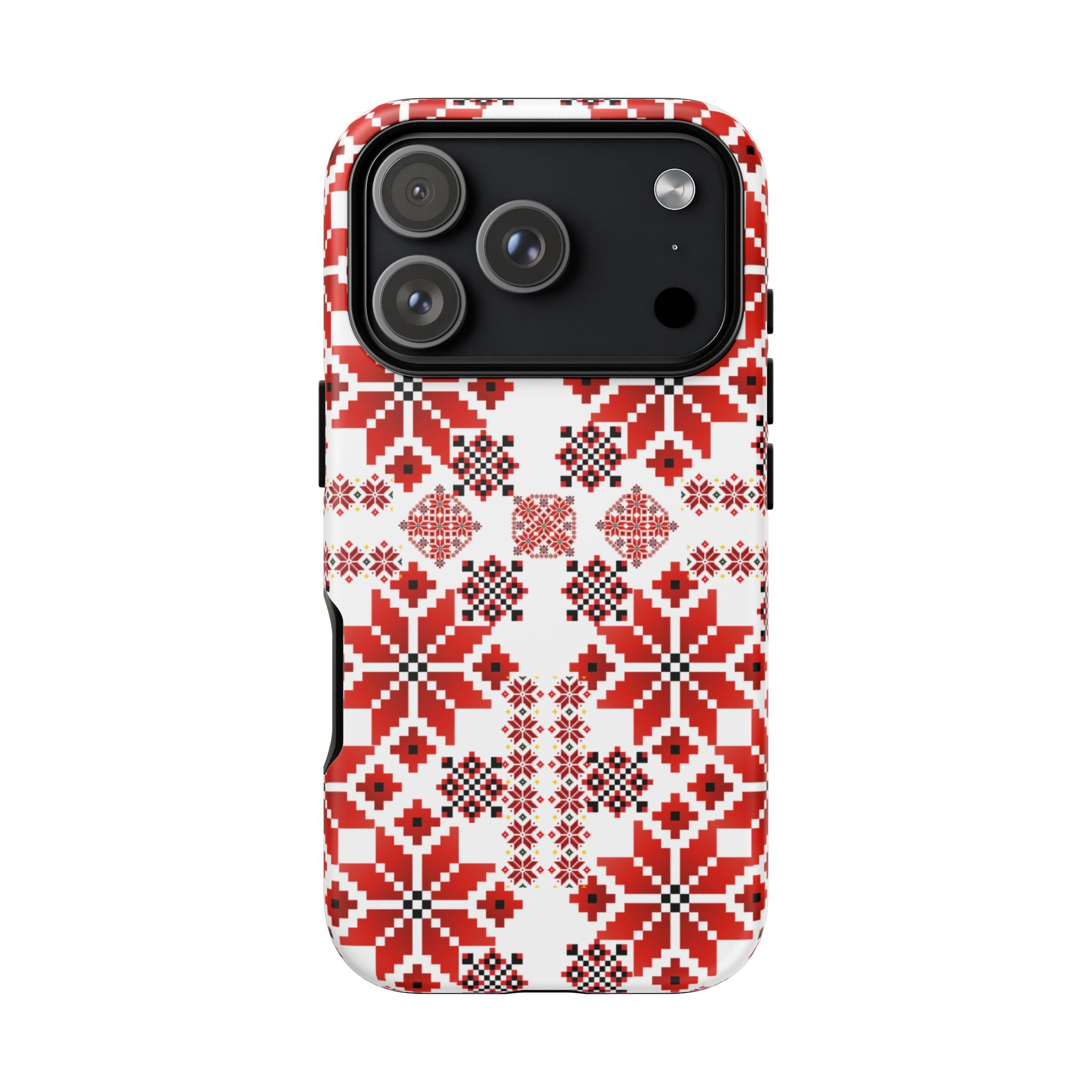 Ukrainian Embroidery Phone Case • Red Black Folk Pattern • Protective Slavic Geometric Cover for iPhone & Samsung