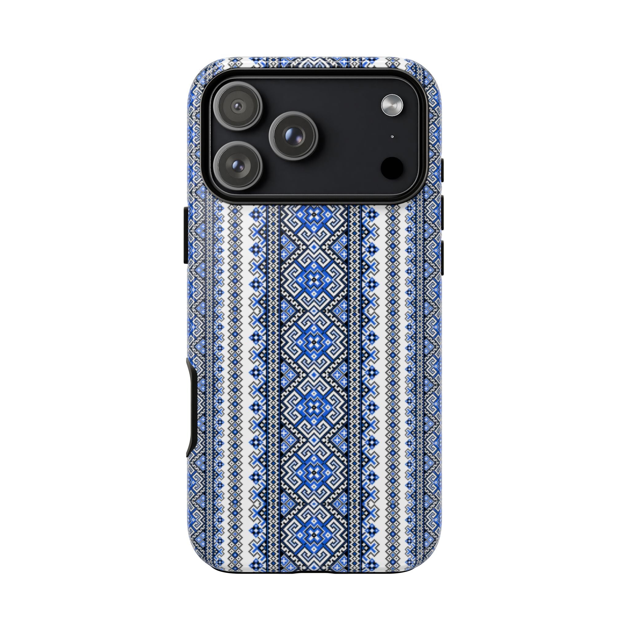 Ukrainian Pattern iPhone Case, Blue Black Geometric Folk Design, Protective Phone Cover, Traditional Ethnic Print