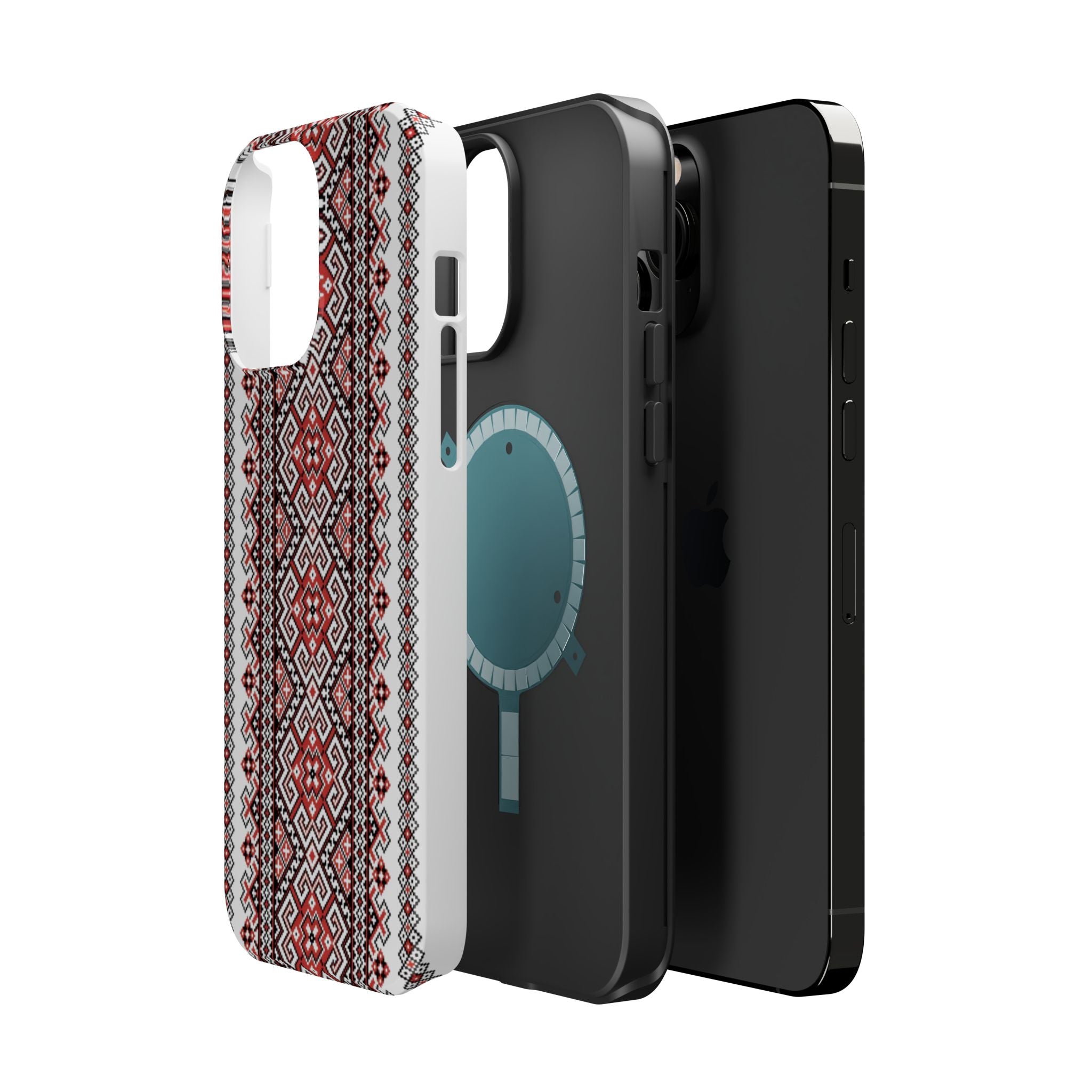 Traditional Ukrainian Red-Black Pattern Phone Case | Magnetic Impact-Resistant Case