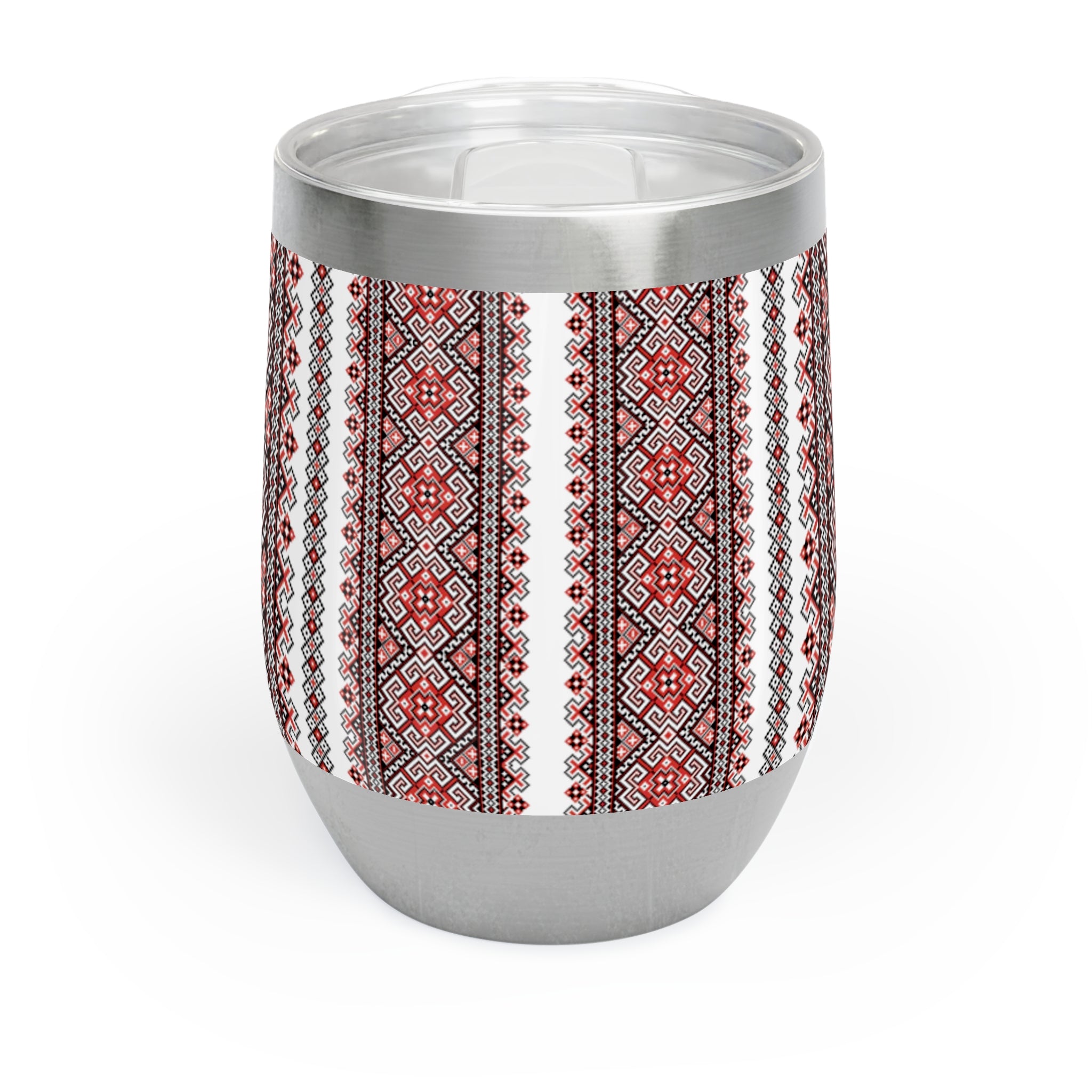 Stasia Red Insulated Wine Tumbler | Ukrainian Folk Embroidery | 12oz Stainless Steel Cup