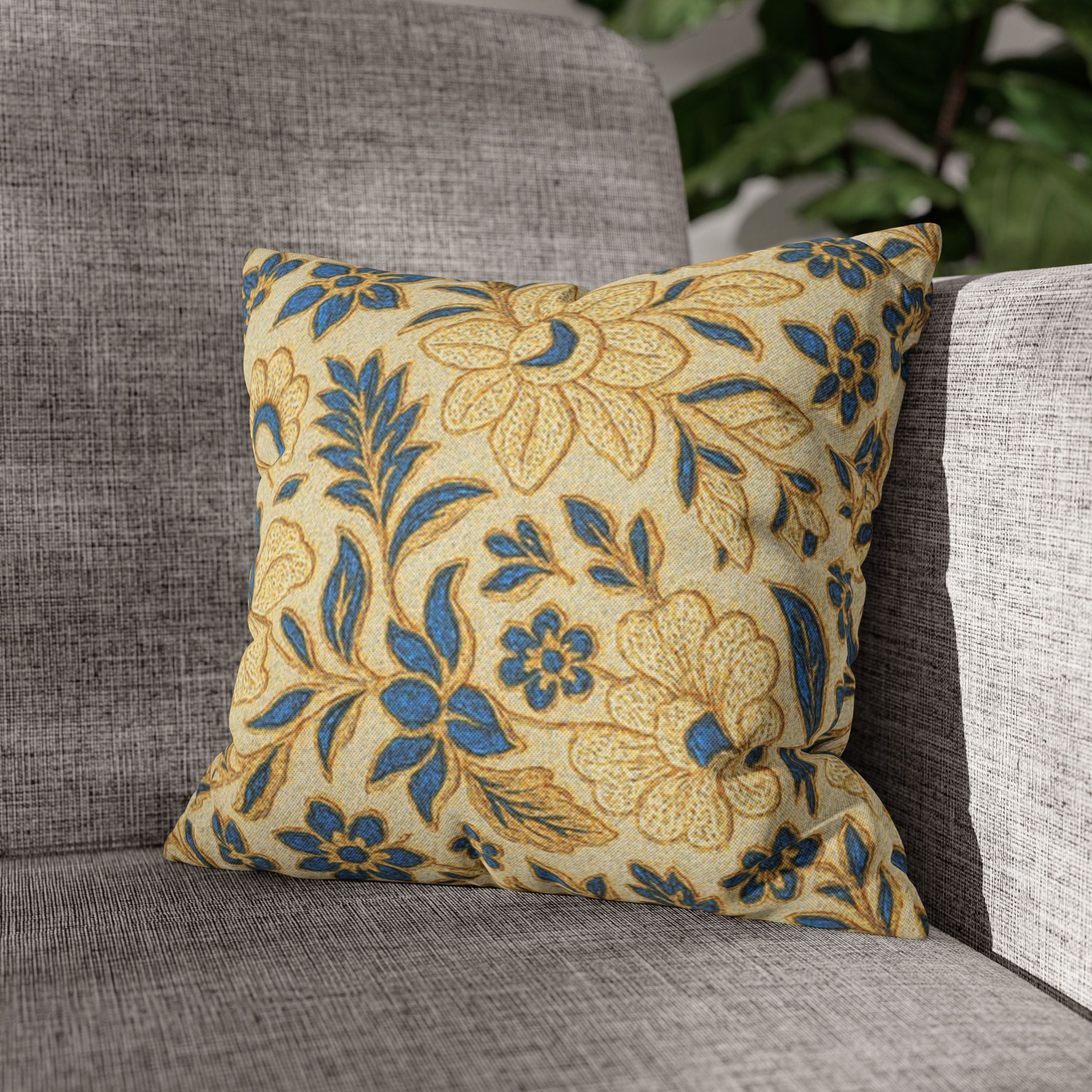 Floral Vintage Pillow Cover | Gold & Teal Botanical Print | Shabby Chic Cushion Cover 4 Sizes
