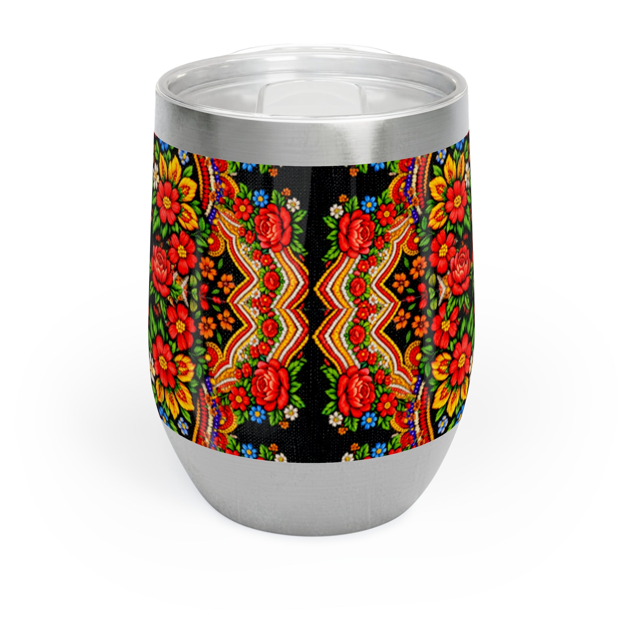 Mother's Bloom Wine Tumbler | Ukrainian Folk Art Floral Steel Cup | Boho Heritage Gift