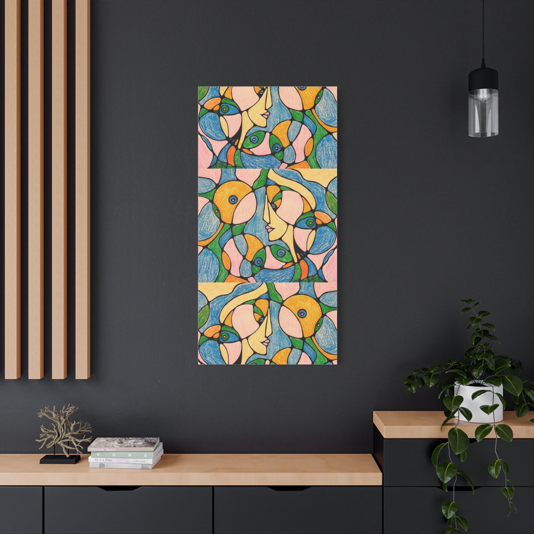 Abstract Colorful Faces Canvas Art, Vibrant Modern Wall Decor, Surreal Cubist Style Matte Print, Stretched 1.25" Ready to Hang