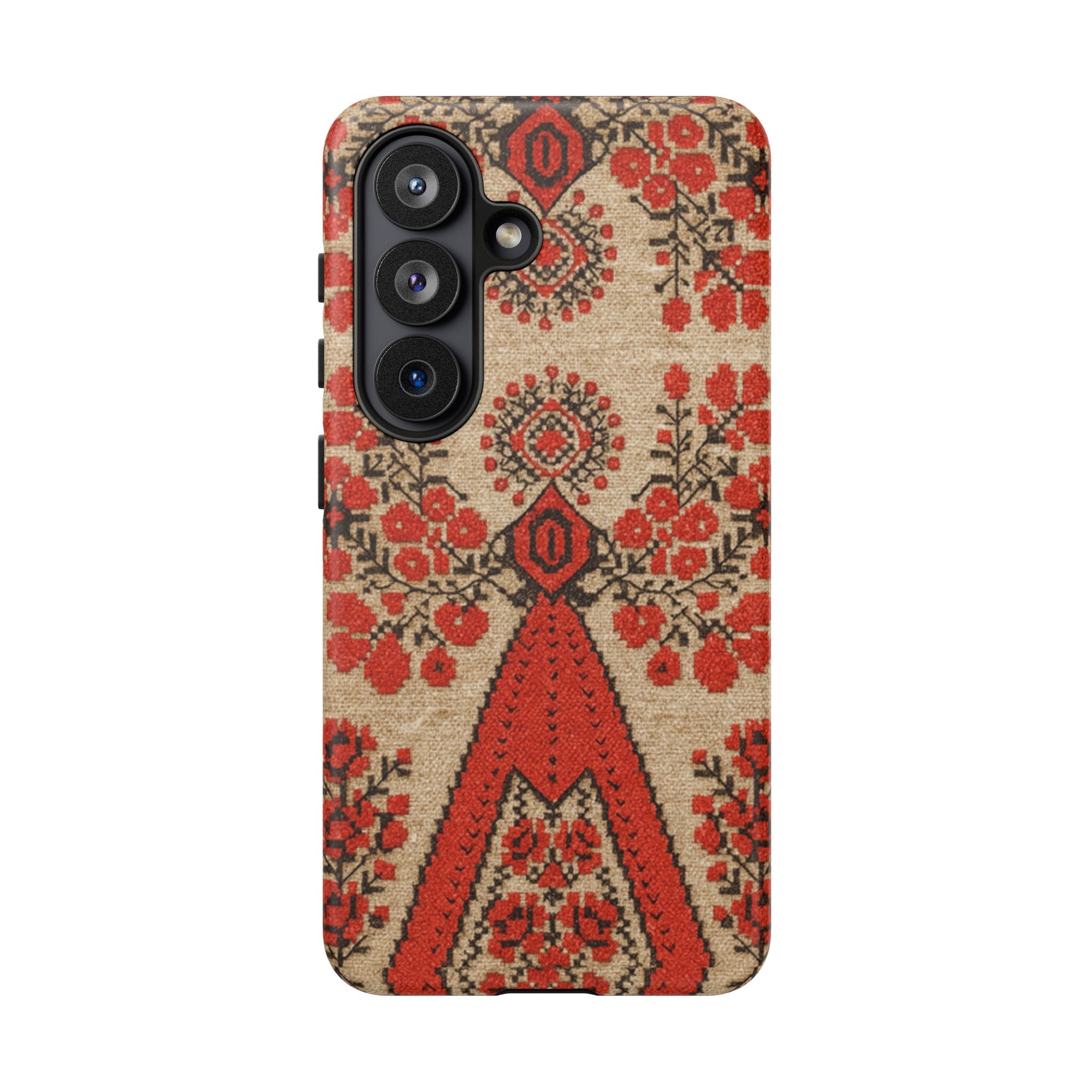 Ukrainian Embroidery Phone Case • Red Black Folk Pattern • Protective Cover with Traditional Berehynia Floral Motifs