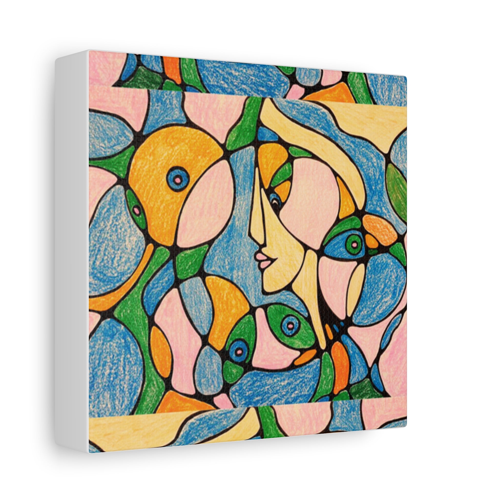 Abstract Colorful Faces Canvas Art, Vibrant Modern Wall Decor, Surreal Cubist Style Matte Print, Stretched 1.25" Ready to Hang