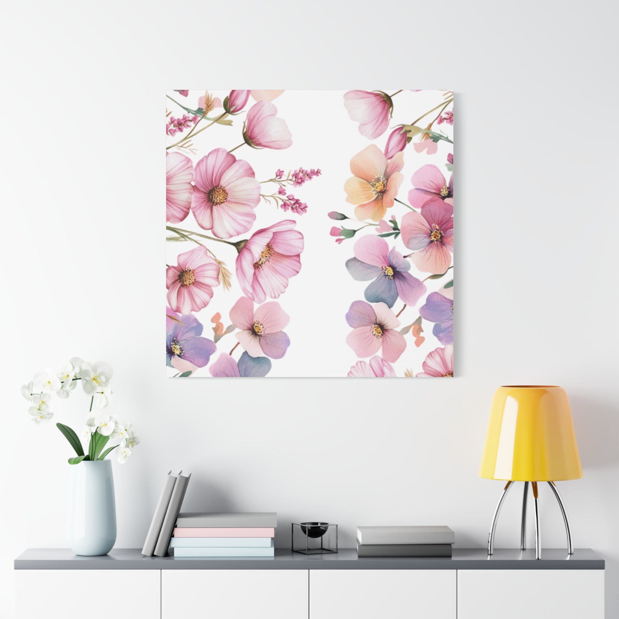 Pastel Floral Matte Canvas Wall Art, Soft Botanical Print, Modern Home Decor, Watercolor Flower Artwork, Stretched 1.25" Canvas