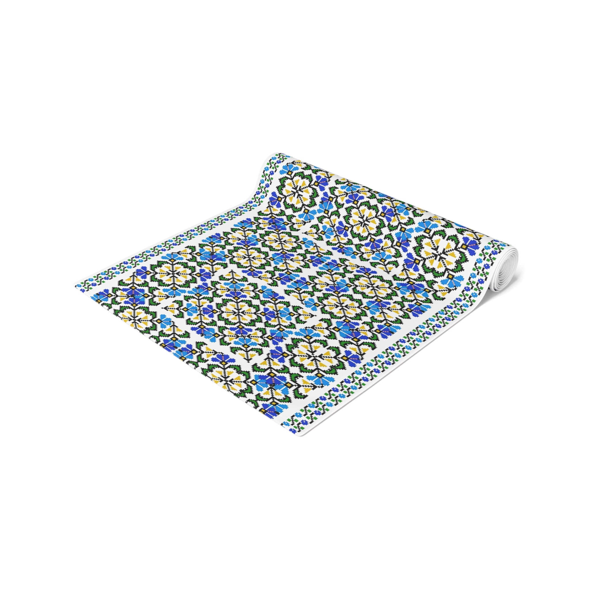 Ukrainian Folk Art Table Runner - Blue Indigo Pattern, Slavic Heritage Farmhouse Decor, Cotton or Polyester, Housewarming Gift