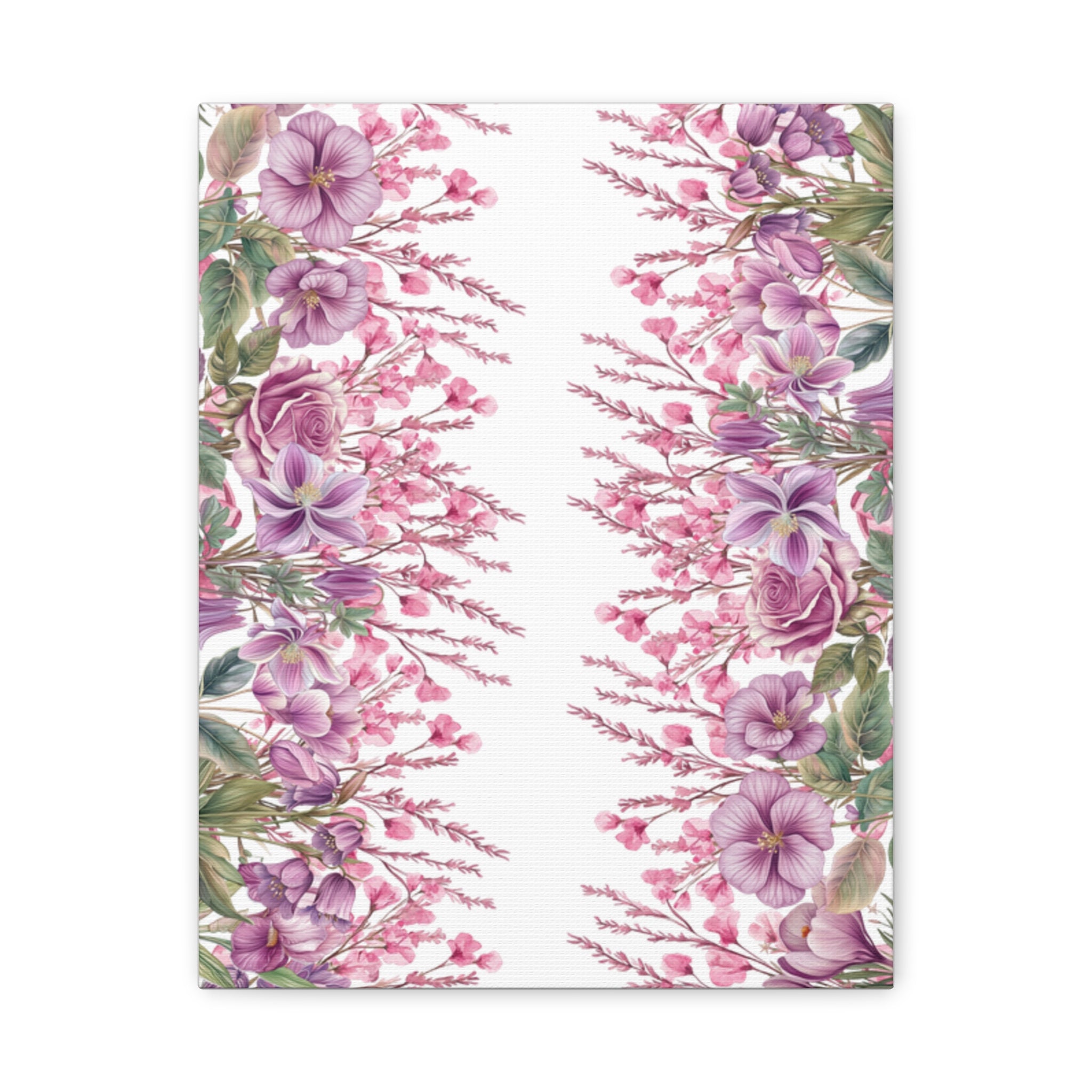 Floral Matte Canvas Wall Art, Pink Purple Botanical Print, Modern Symmetrical Flower Design, Stretched 1.25" Canvas Home Decor