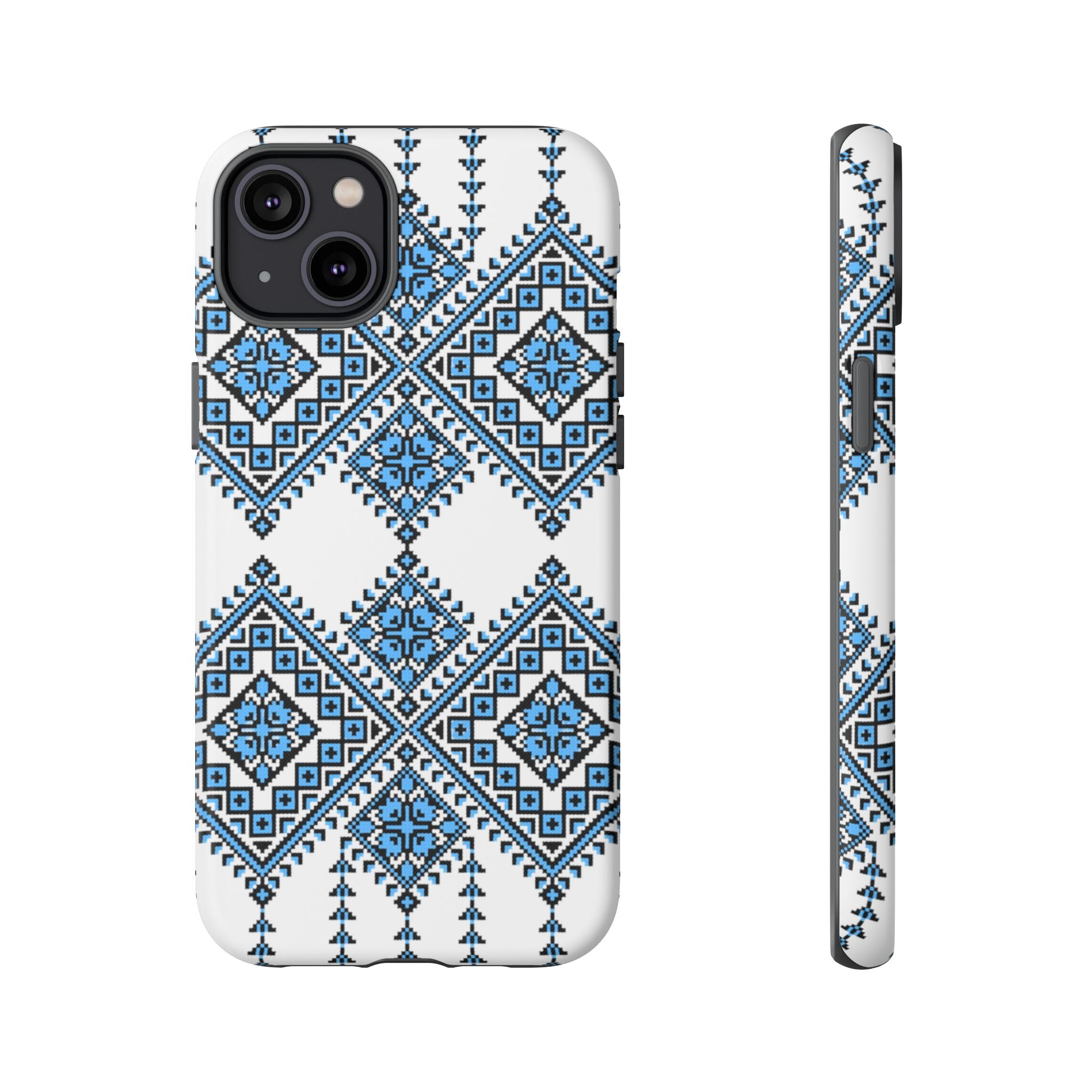 Blue Ukrainian traditional  Geometric Folk Pattern phone case, Tough Cases