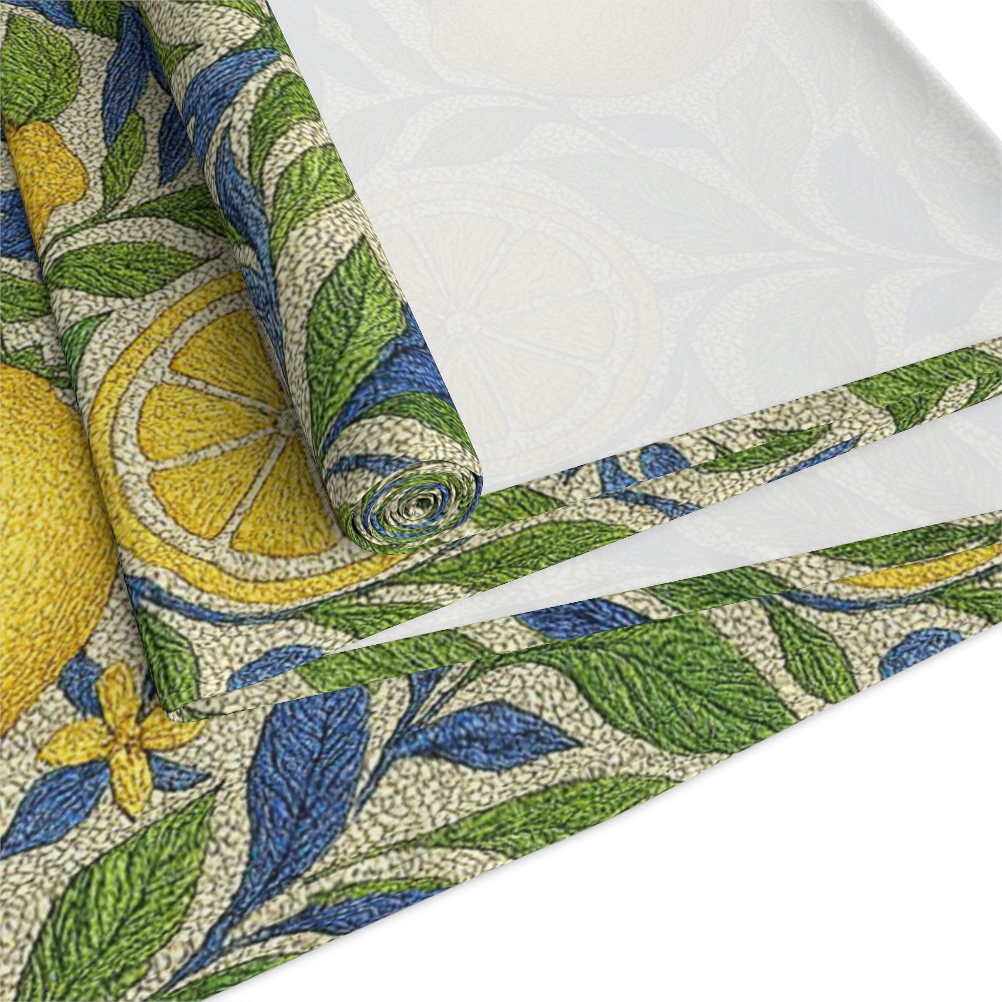 Citrus Riviera Lemon Grove Table Runner – Mediterranean Botanical Dining Decor | Cotton Twill or Polyester