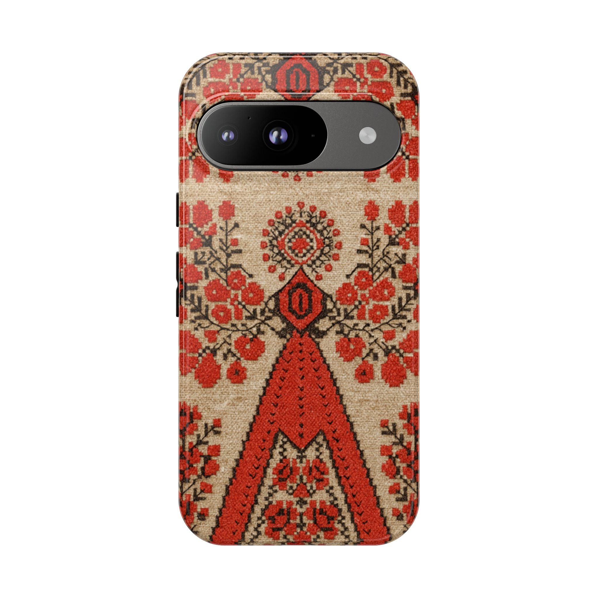 Ukrainian Embroidery Phone Case • Red Black Folk Pattern • Protective Cover with Traditional Berehynia Floral Motifs