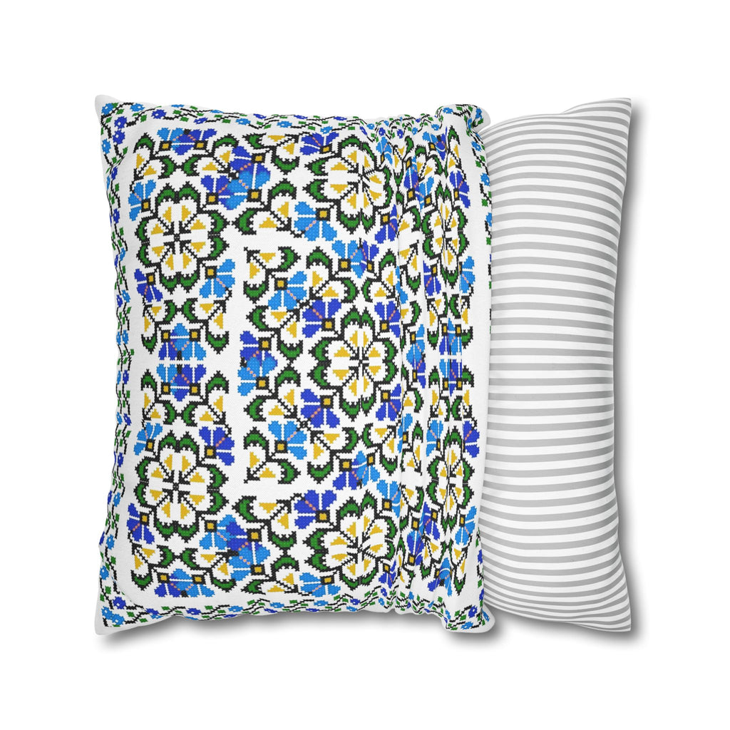 Ukrainian Blue Floral Pillowcase - Folk Tile Pattern, Slavic Heritage Home Decor, Cottagecore Accent Pillow Cover, Family Collection Gift