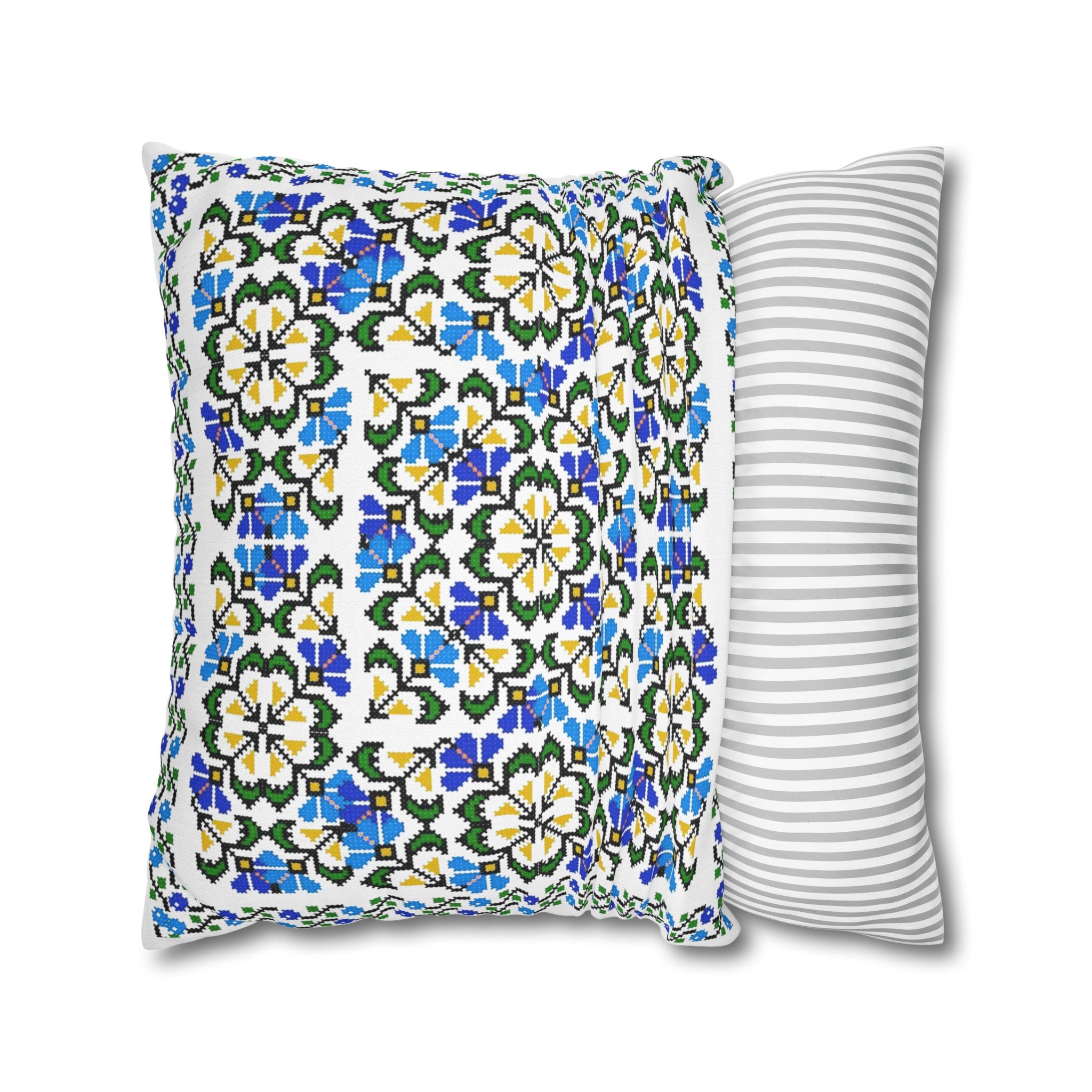 Ukrainian Blue Floral Pillowcase - Folk Tile Pattern, Slavic Heritage Home Decor, Cottagecore Accent Pillow Cover, Family Collection Gift