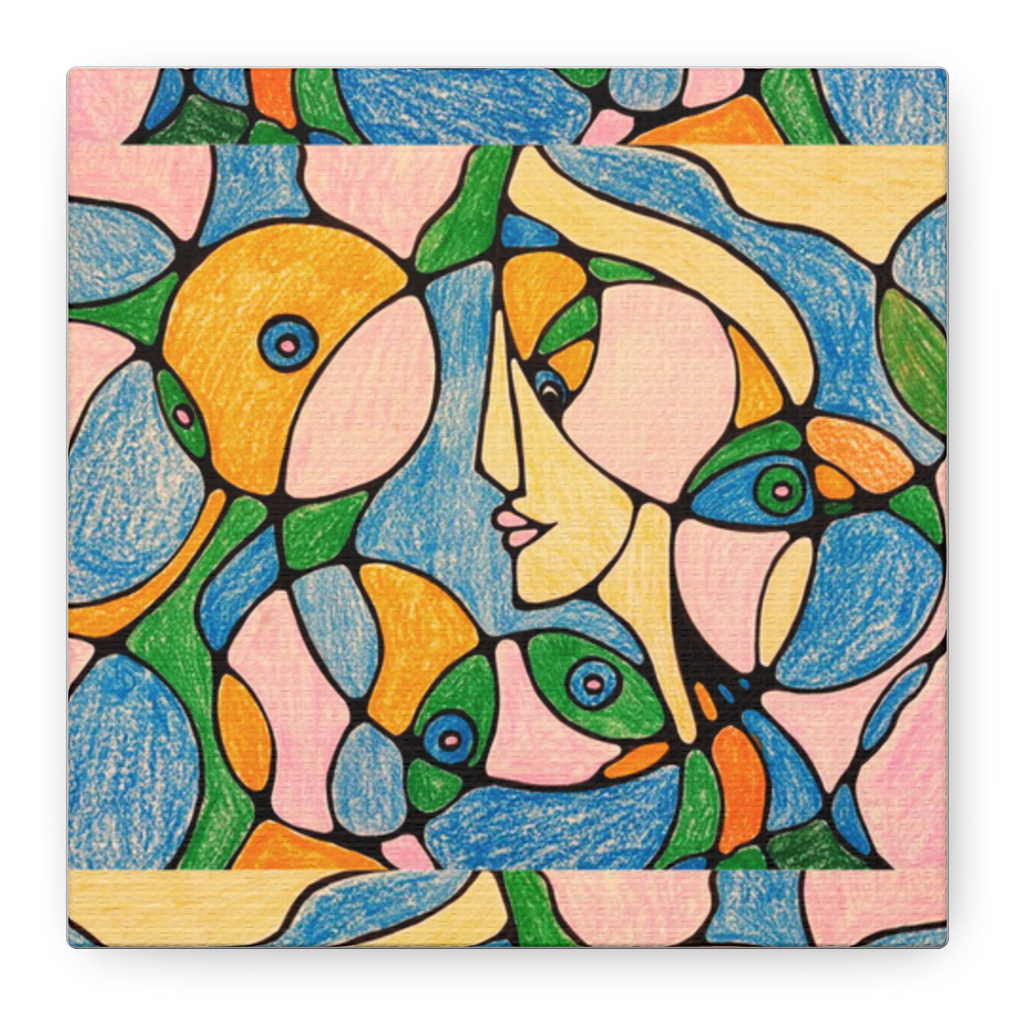 Abstract Colorful Faces Canvas Art, Vibrant Modern Wall Decor, Surreal Cubist Style Matte Print, Stretched 1.25" Ready to Hang