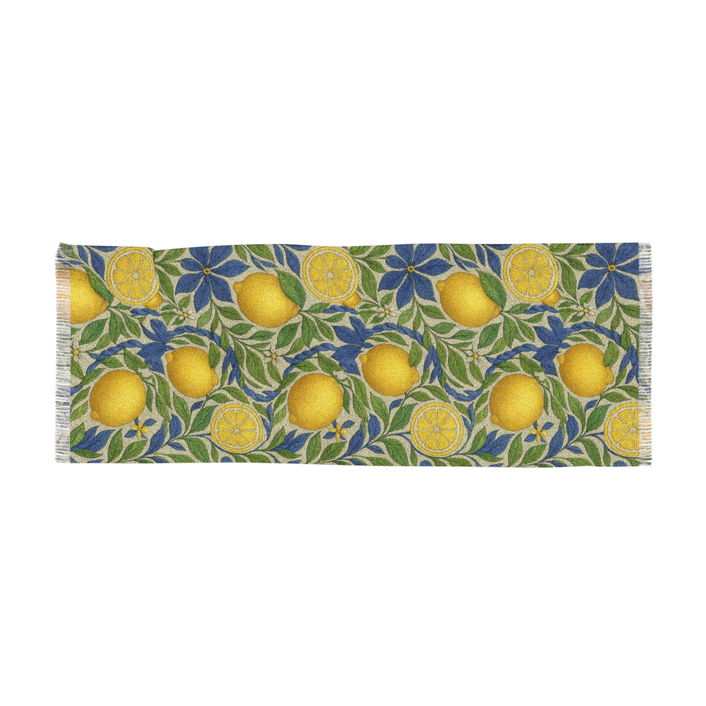 Citrus Riviera Lemon Blossom Scarf – Mediterranean Floral Lightweight Wrap, Shawl & Beach Sarong 27”×71”