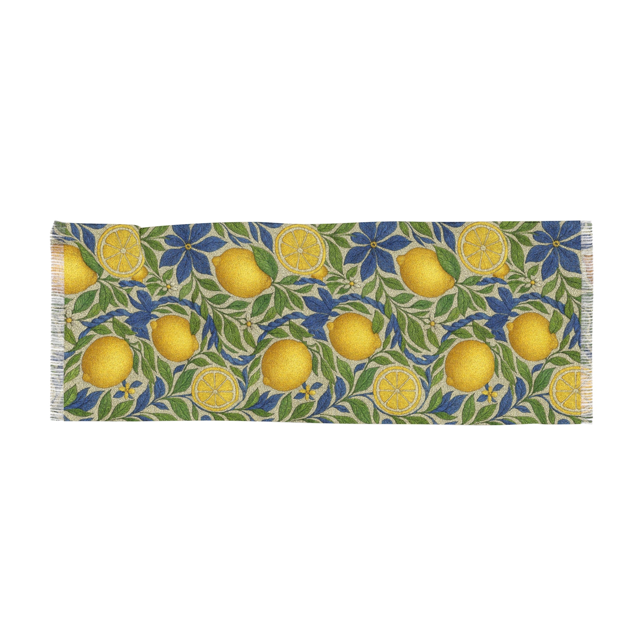 Citrus Riviera Lemon Blossom Scarf – Mediterranean Floral Lightweight Wrap, Shawl & Beach Sarong 27”×71”