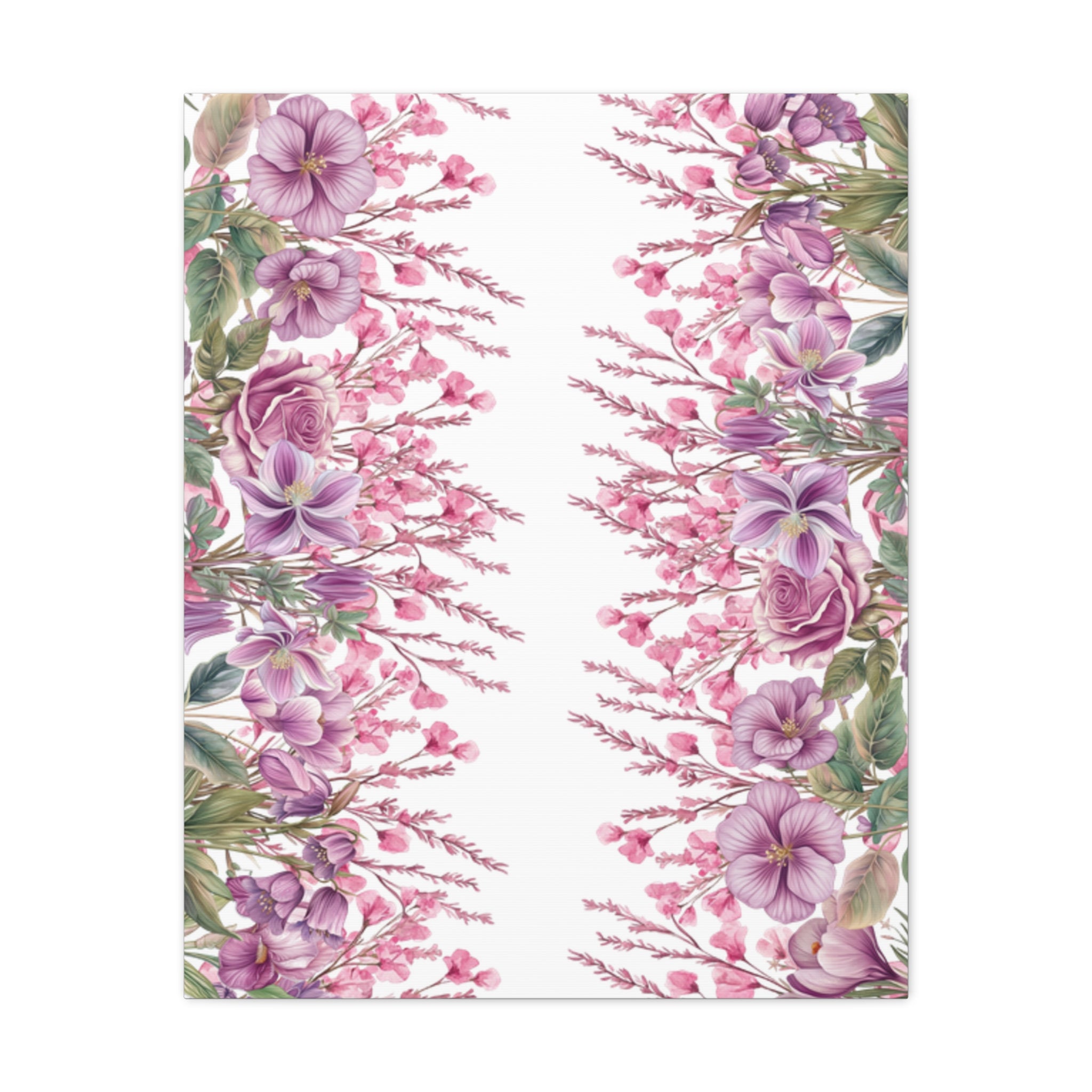 Floral Matte Canvas Wall Art, Pink Purple Botanical Print, Modern Symmetrical Flower Design, Stretched 1.25" Canvas Home Decor