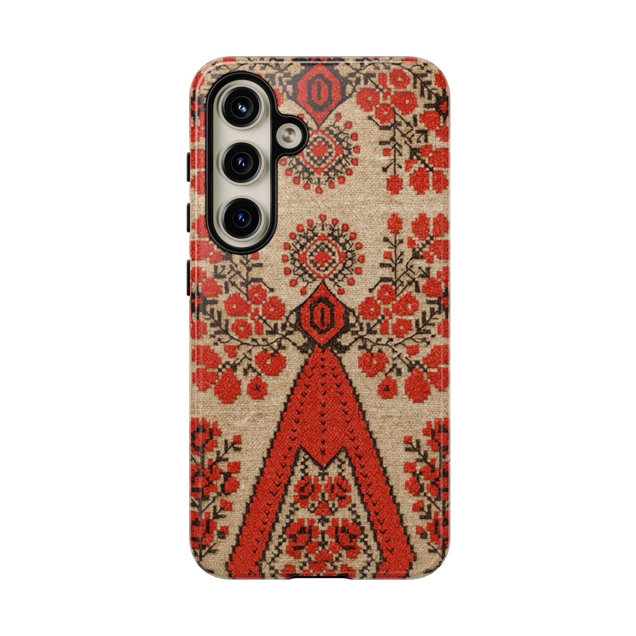 Ukrainian Embroidery Phone Case • Red Black Folk Pattern • Protective Cover with Traditional Berehynia Floral Motifs