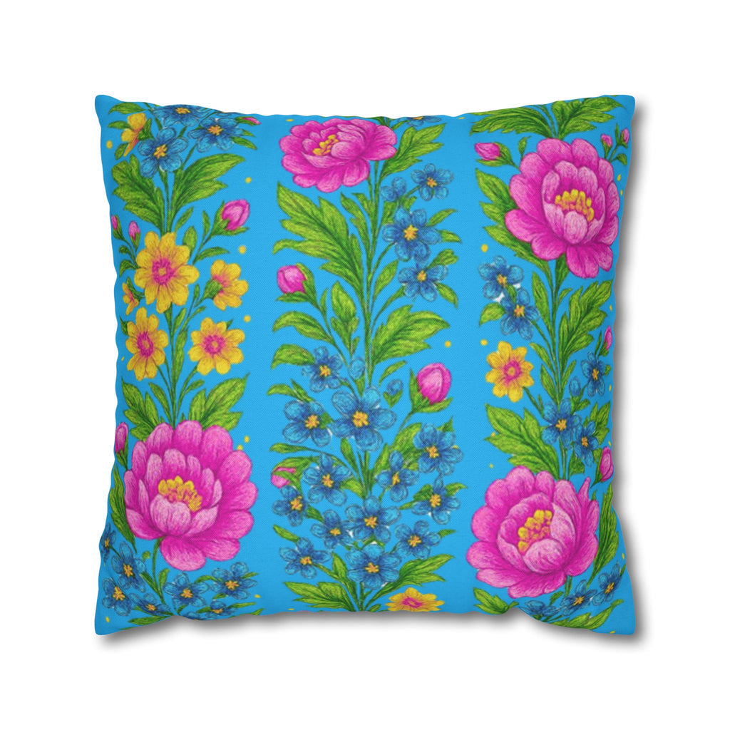 Pastel Floral Pillow Cover – Soft Pink & Peach Blooms | BLUESKYDEZIGN