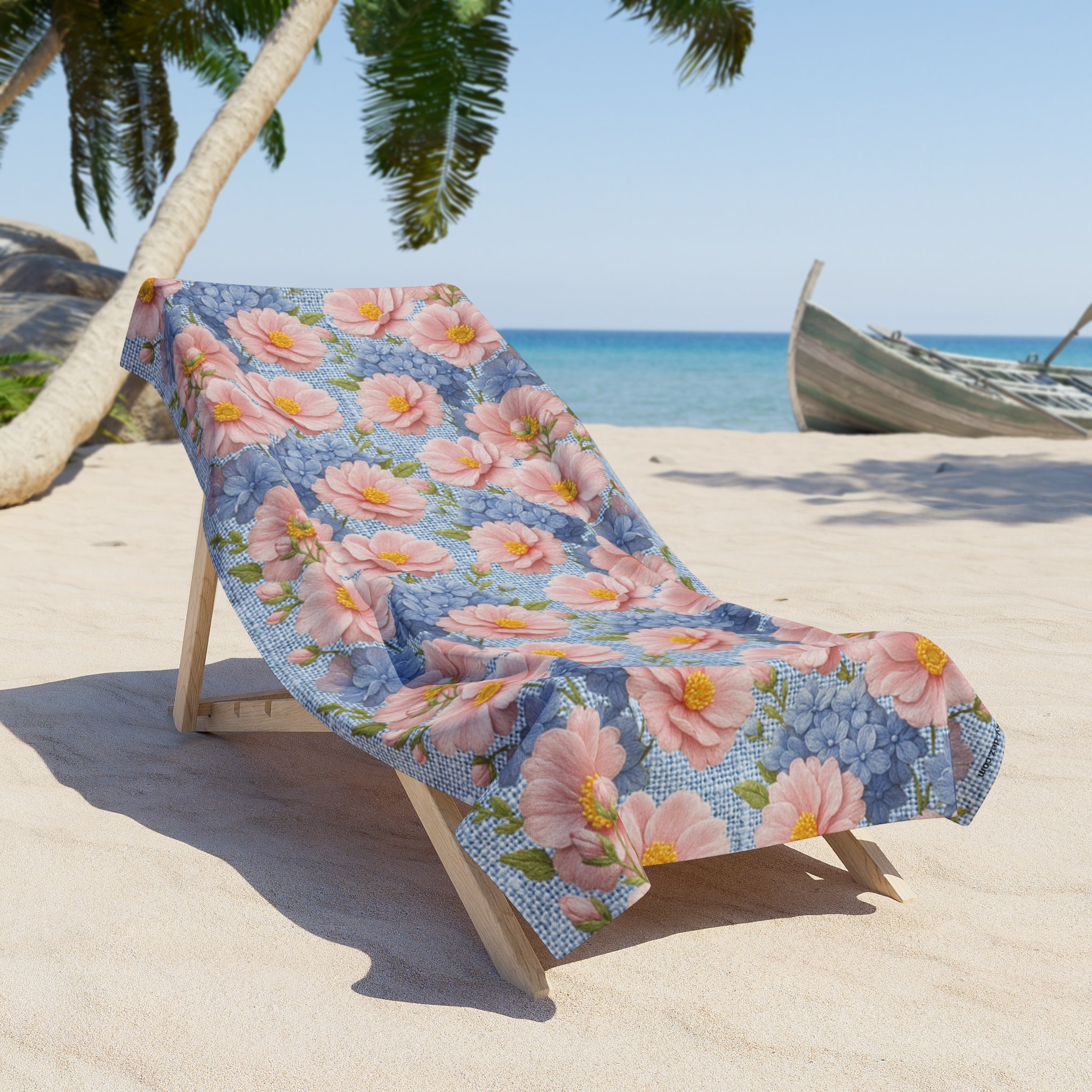Soft Provence Beach Towel - Pink Peony & Blue Hydrangea Floral, Quick-Dry Summer Wrap, Vintage Botanical Gift for Her