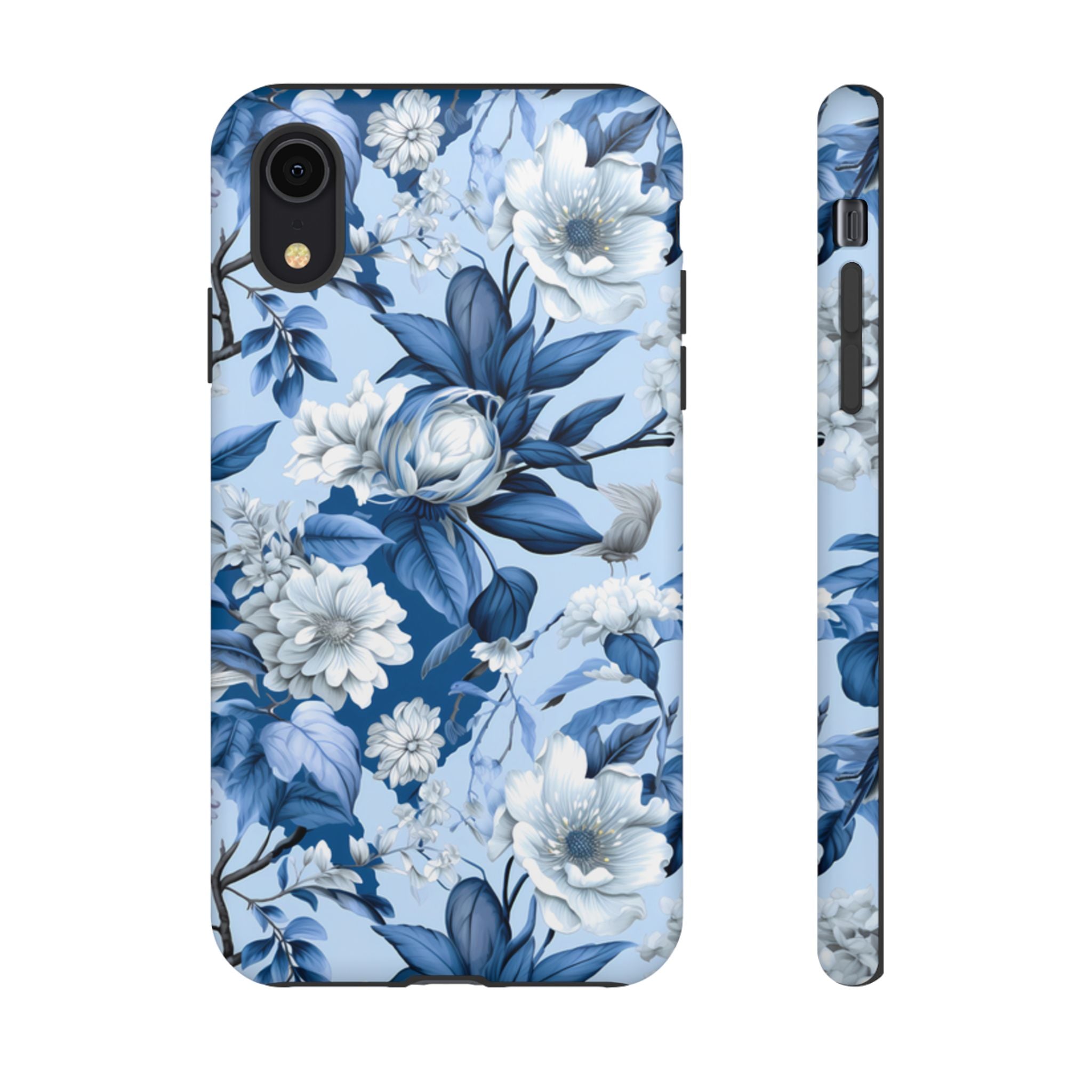 Blue Floral Watercolor Pattern Tough Case, Blue Rose Phone Case