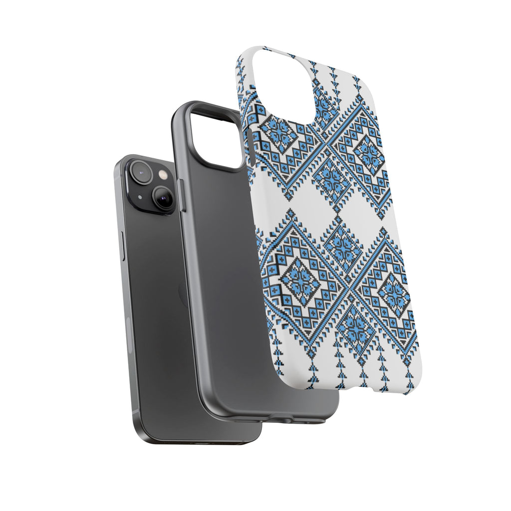 Blue Ukrainian traditional  Geometric Folk Pattern phone case, Tough Cases