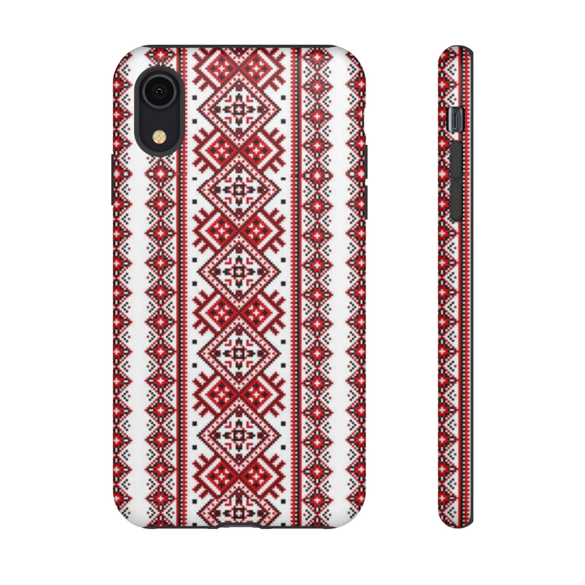 Ukrainian Embroidery iPhone Case  Red Black Traditional Pattern Protective Phone Cover, Gift idea