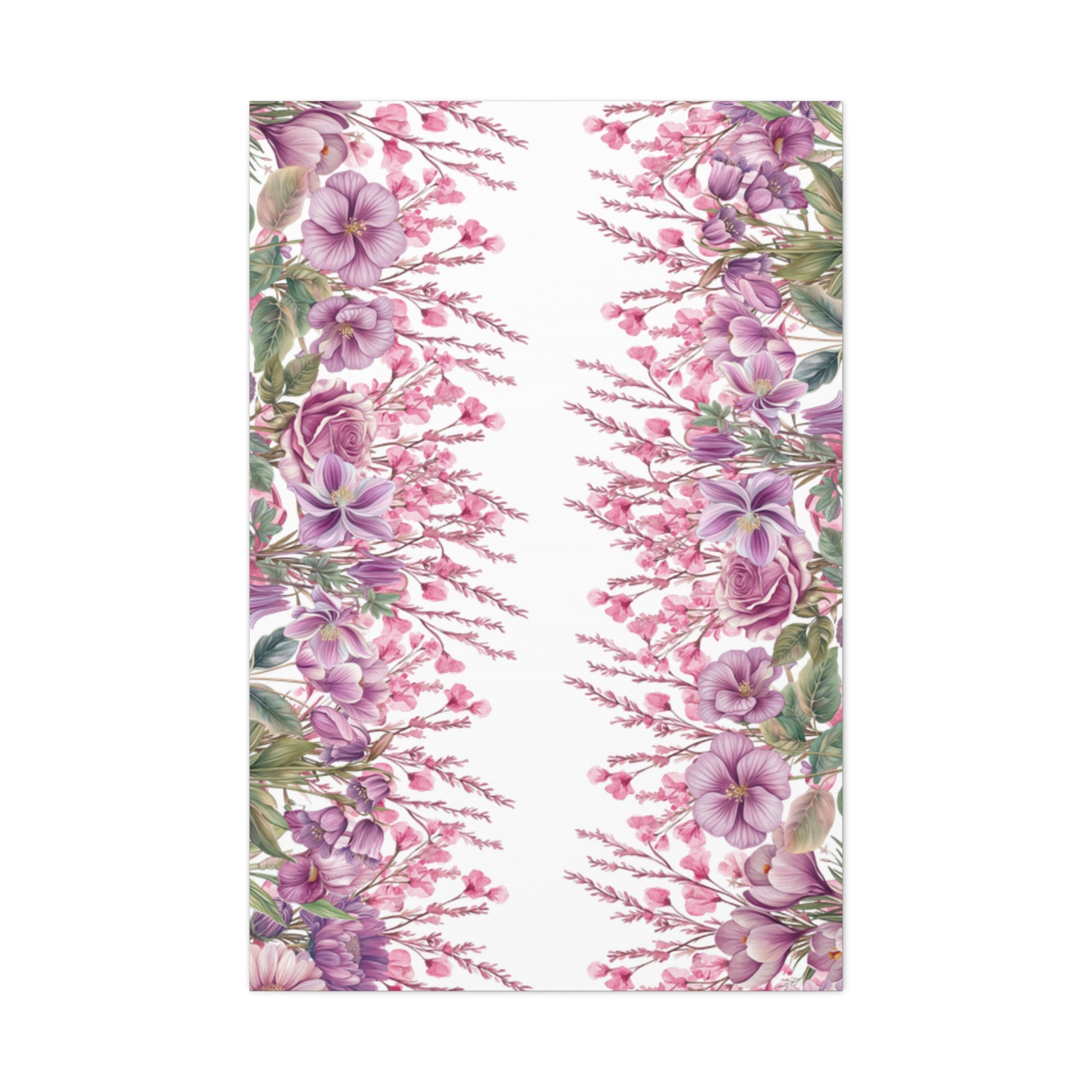 Floral Matte Canvas Wall Art, Pink Purple Botanical Print, Modern Symmetrical Flower Design, Stretched 1.25" Canvas Home Decor