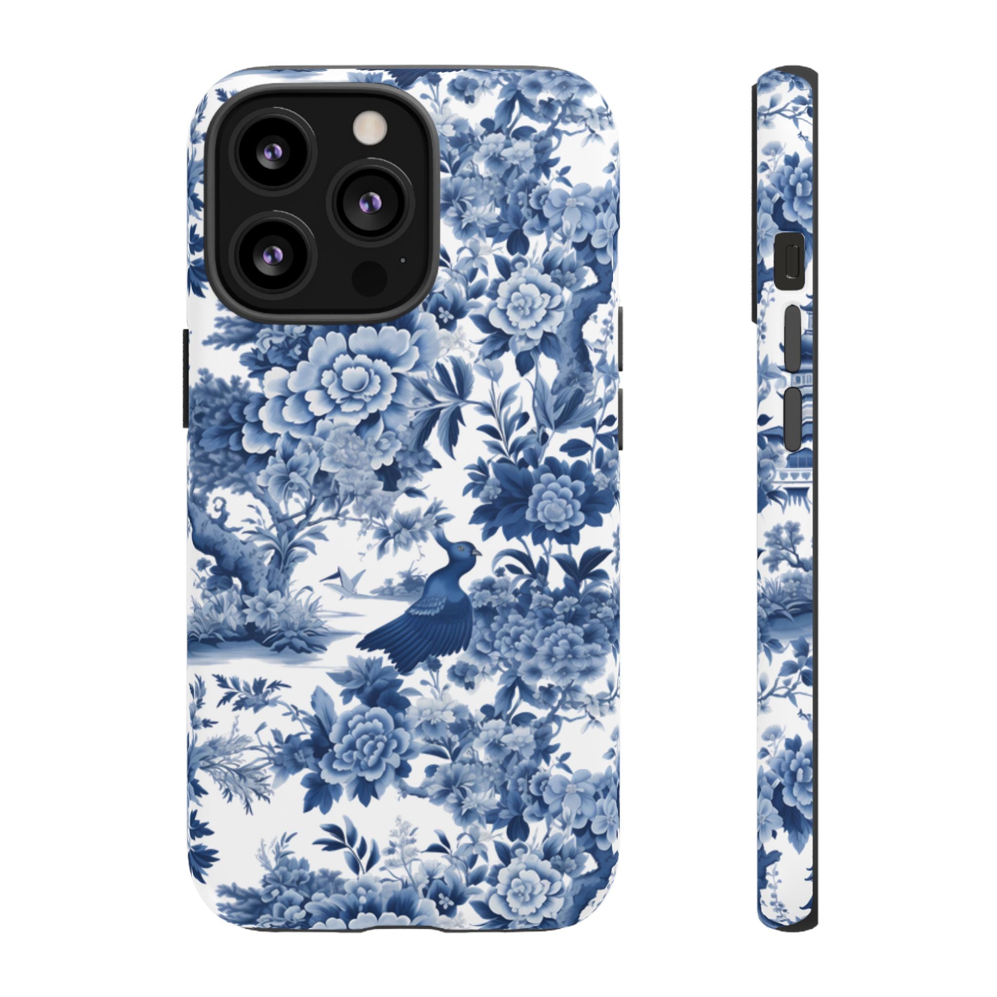 Blue Toile Floral Phone Case, Chinoiserie Style, Tough Case