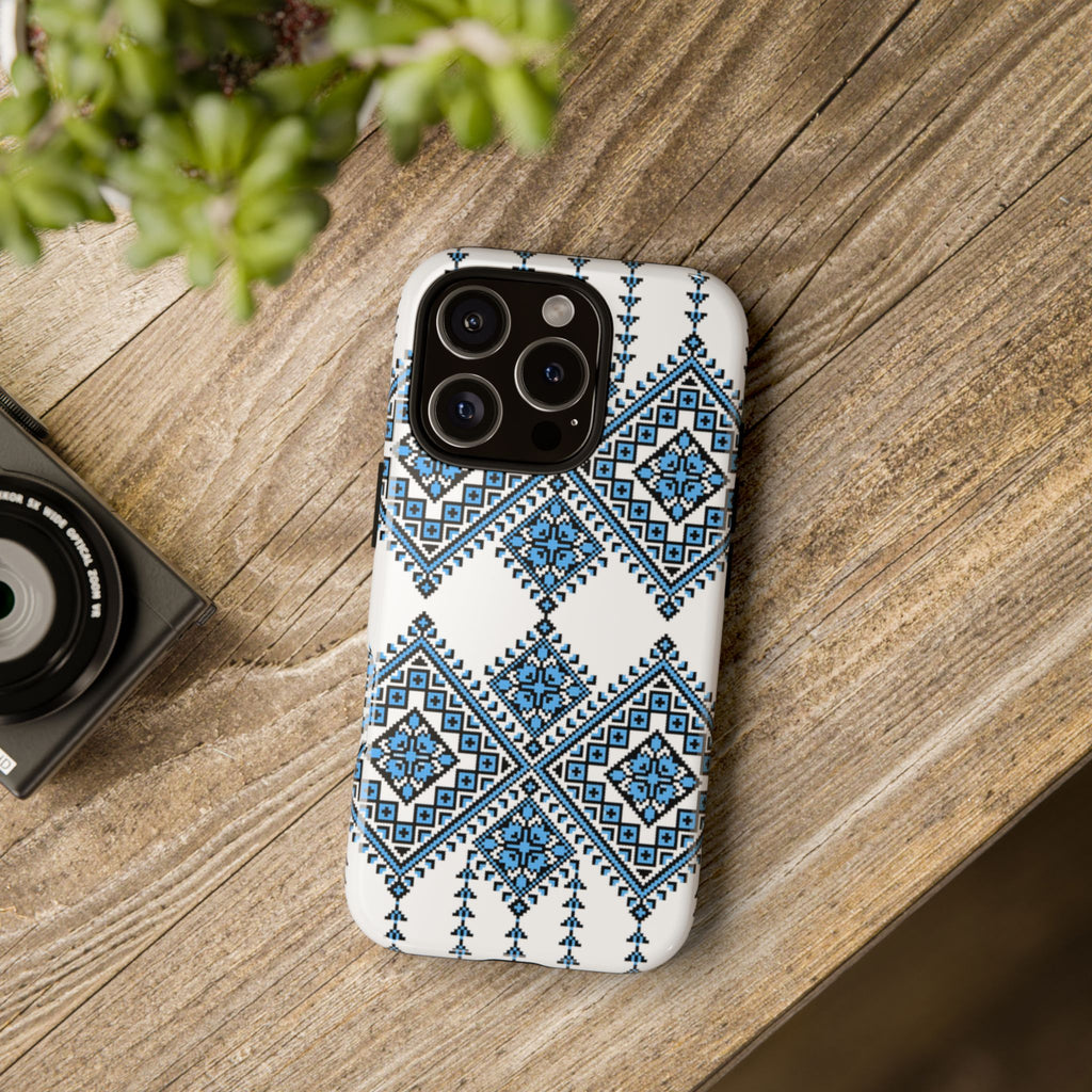 Blue Ukrainian traditional  Geometric Folk Pattern phone case, Tough Cases