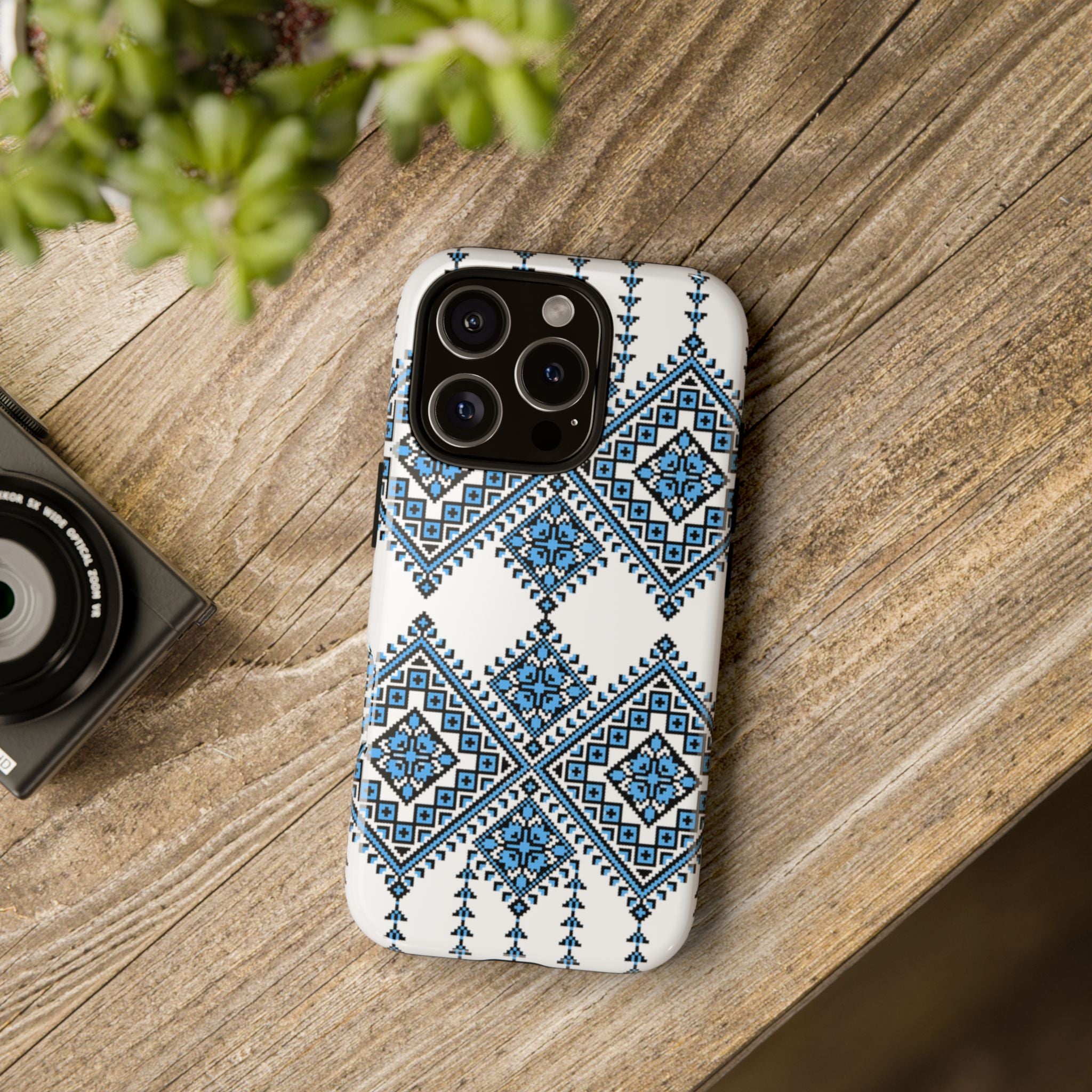 Blue Ukrainian traditional  Geometric Folk Pattern phone case, Tough Cases