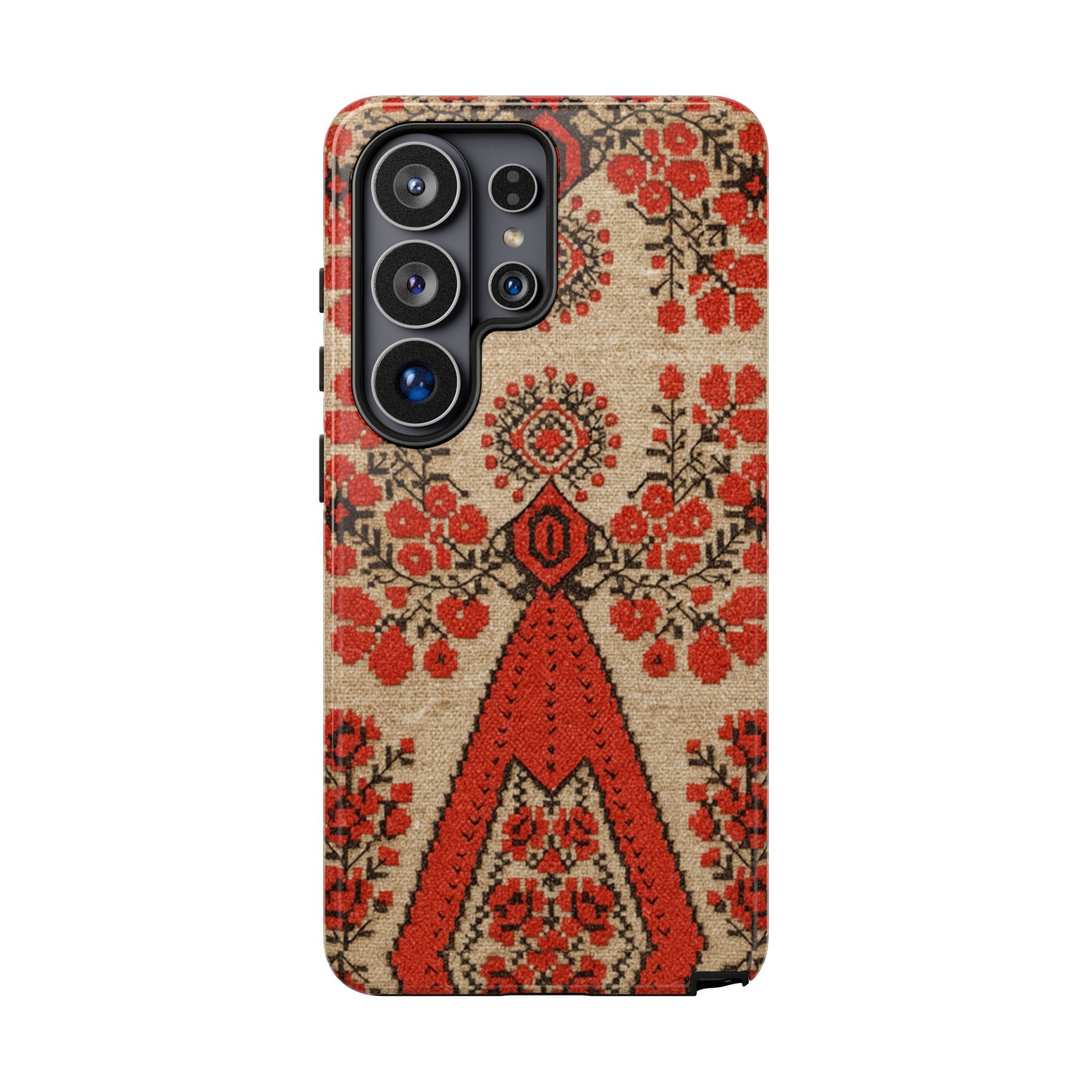 Ukrainian Embroidery Phone Case • Red Black Folk Pattern • Protective Cover with Traditional Berehynia Floral Motifs