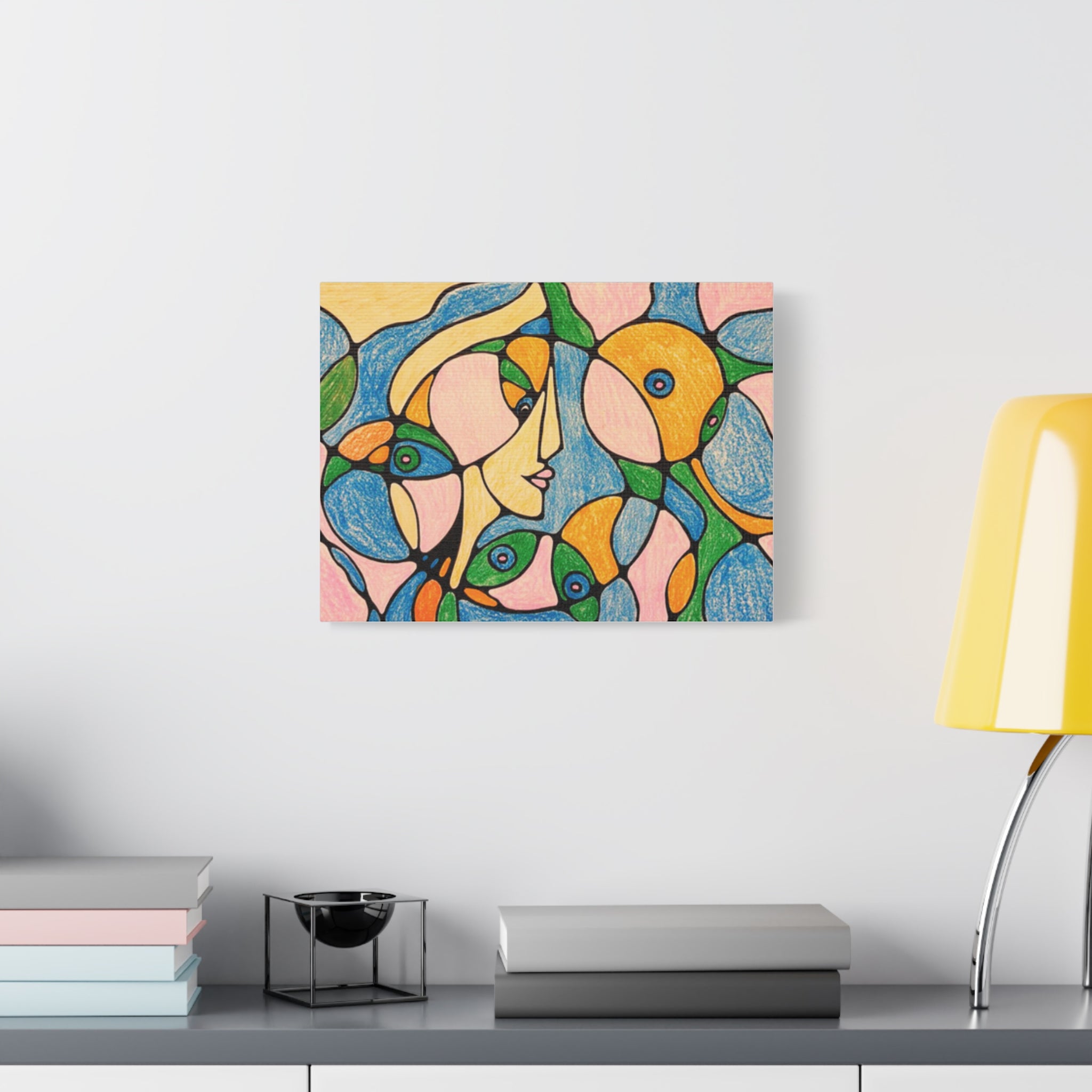 Abstract Colorful Faces Canvas Art, Vibrant Modern Wall Decor, Surreal Cubist Style Matte Print, Stretched 1.25" Ready to Hang