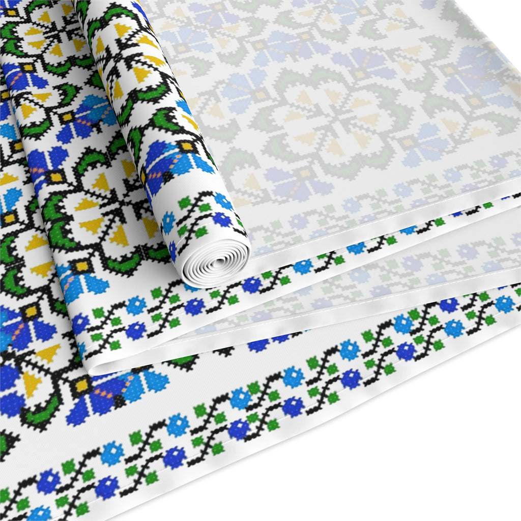 Ukrainian Folk Art Table Runner - Blue Indigo Pattern, Slavic Heritage Farmhouse Decor, Cotton or Polyester, Housewarming Gift