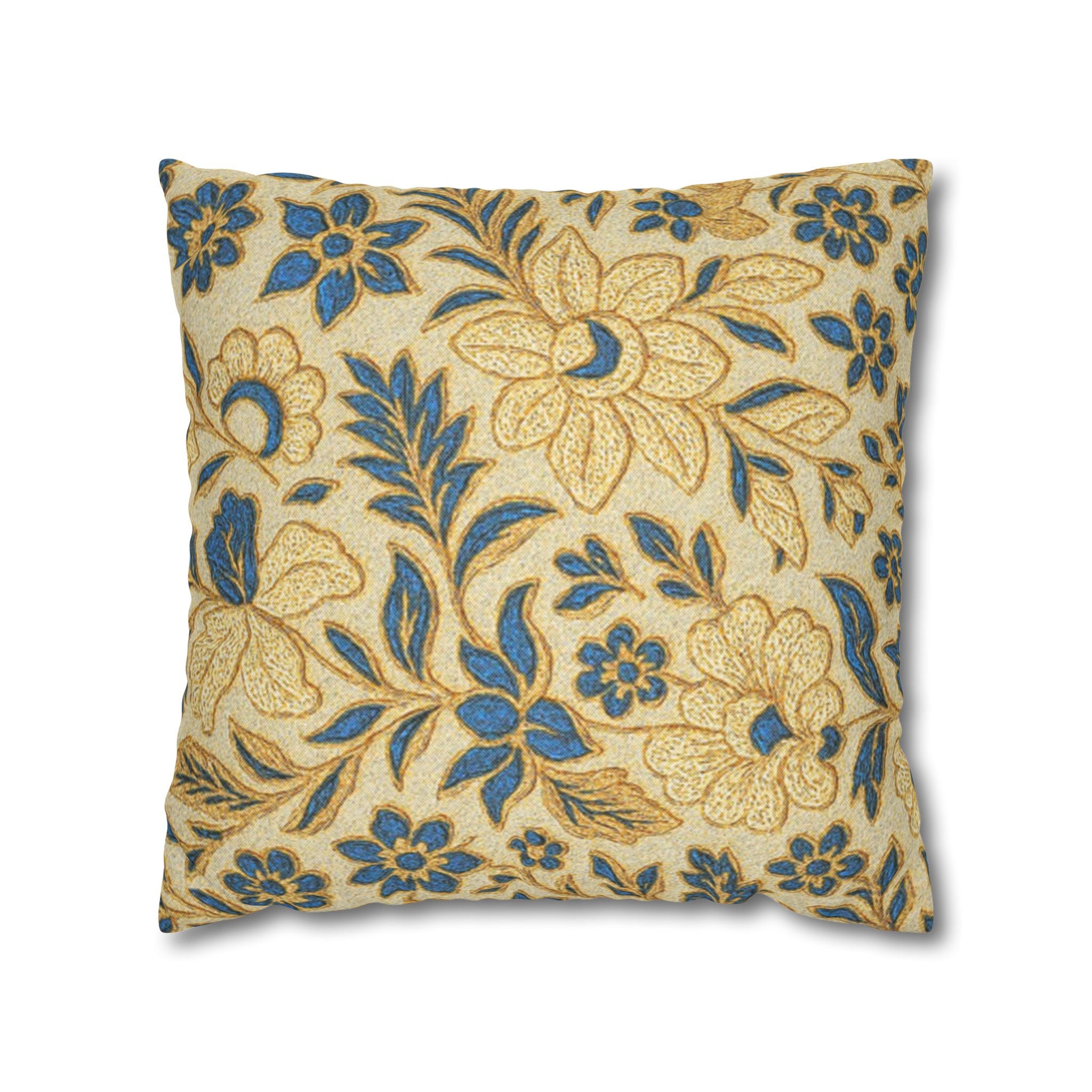 Floral Vintage Pillow Cover | Gold & Teal Botanical Print | Shabby Chic Cushion Cover 4 Sizes
