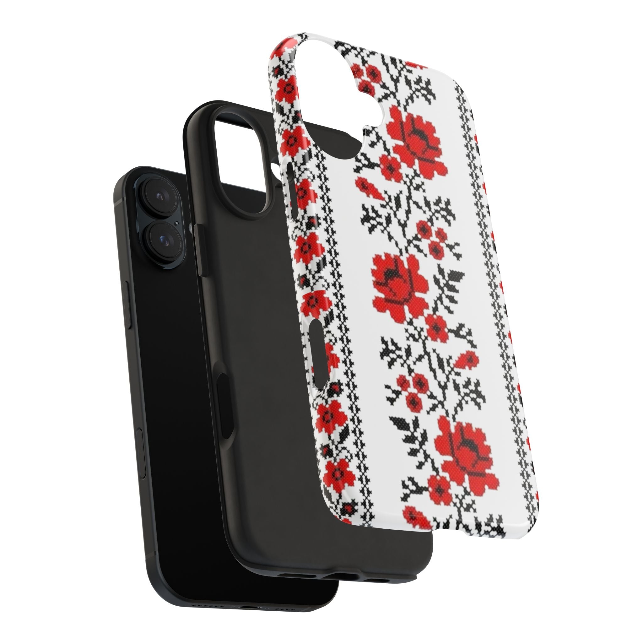 BLUESKYDEZIGN | Ukrainian Embroidery Phone Case | Red Black Cross-Stitch Folk Pattern iPhone Cover | Heritage Gift