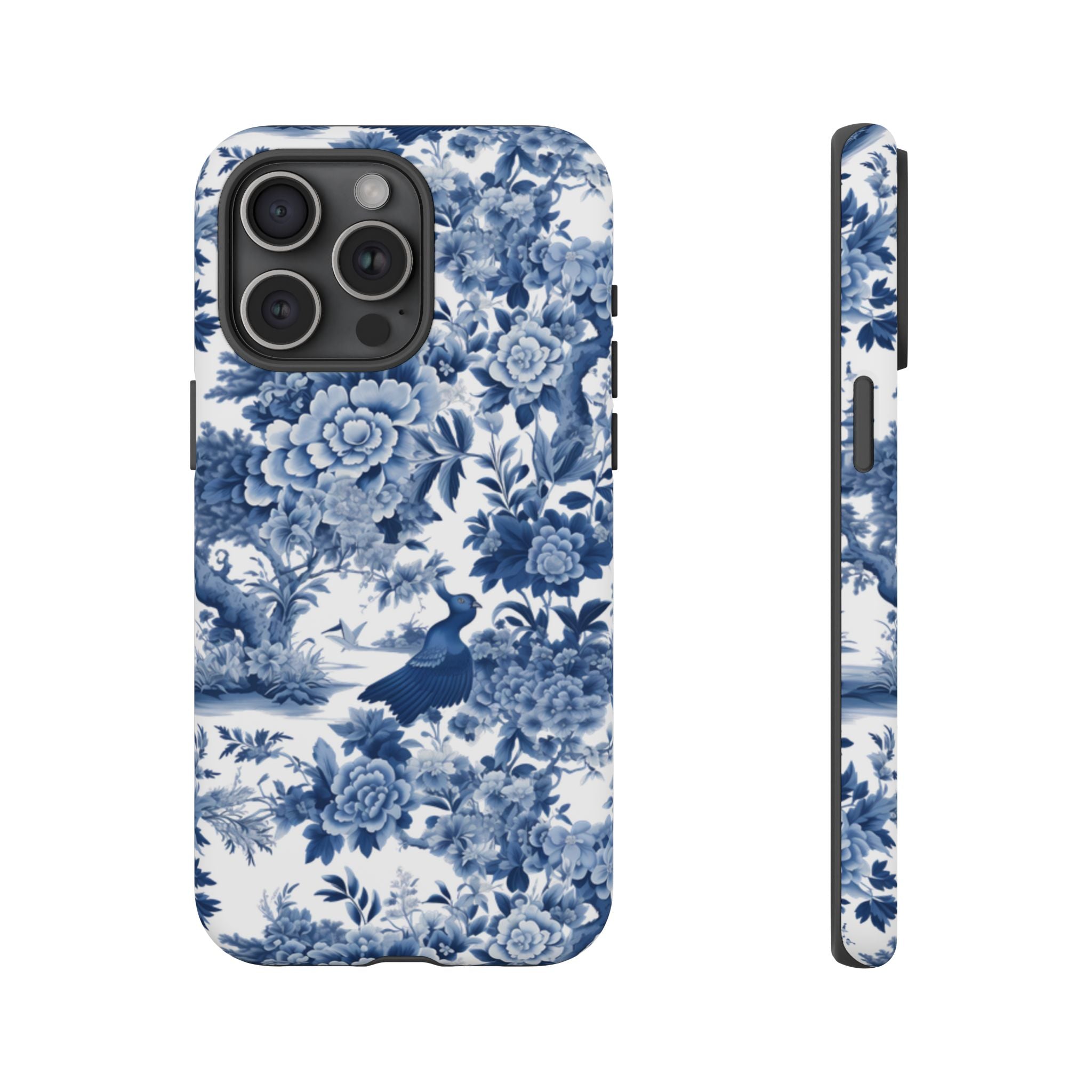Blue Toile Floral Phone Case, Chinoiserie Style, Tough Case