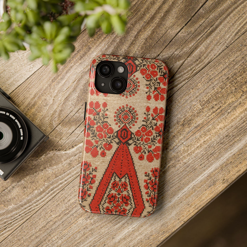 BLUESKYDEZIGN | Ukrainian Embroidery Phone Case | Red Black Berehynia Folk Pattern | Slavic Heritage iPhone Cover