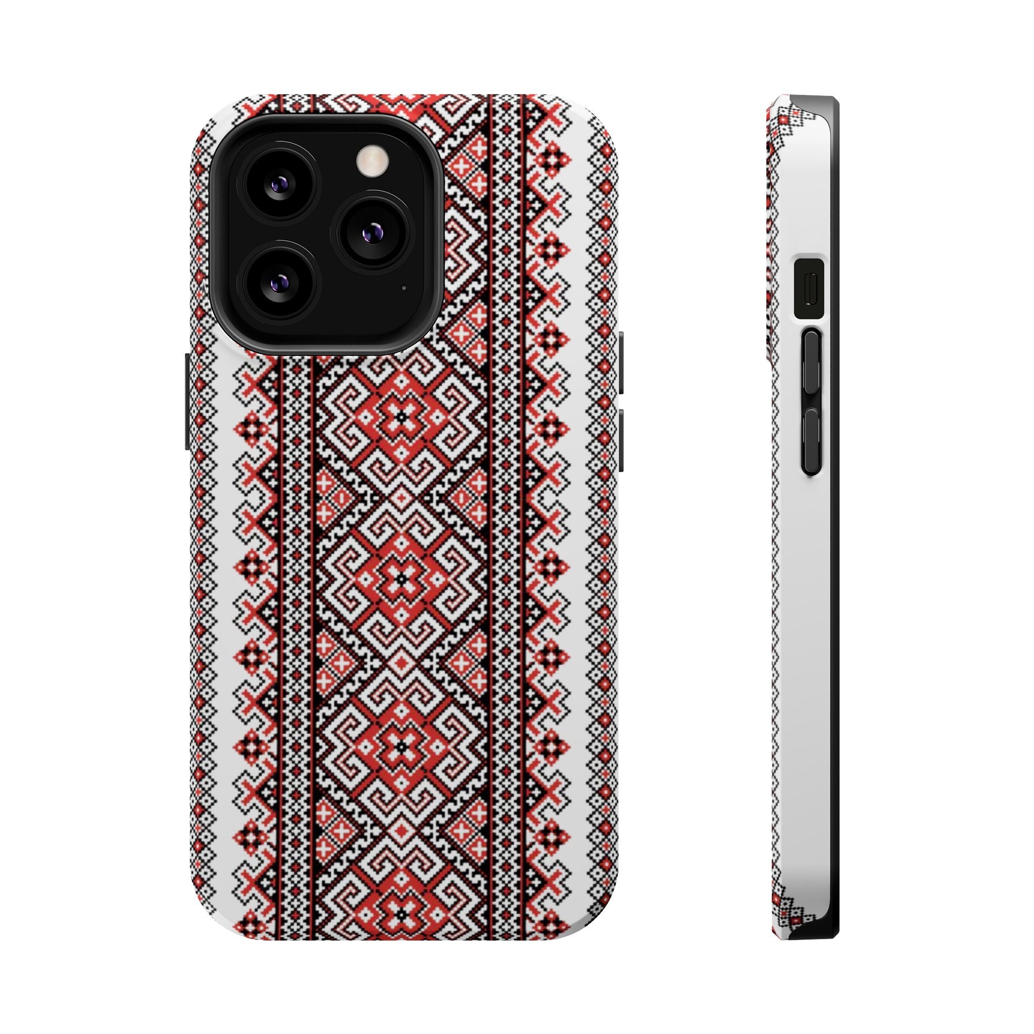 Traditional Ukrainian Red-Black Pattern Phone Case | Magnetic Impact-Resistant Case