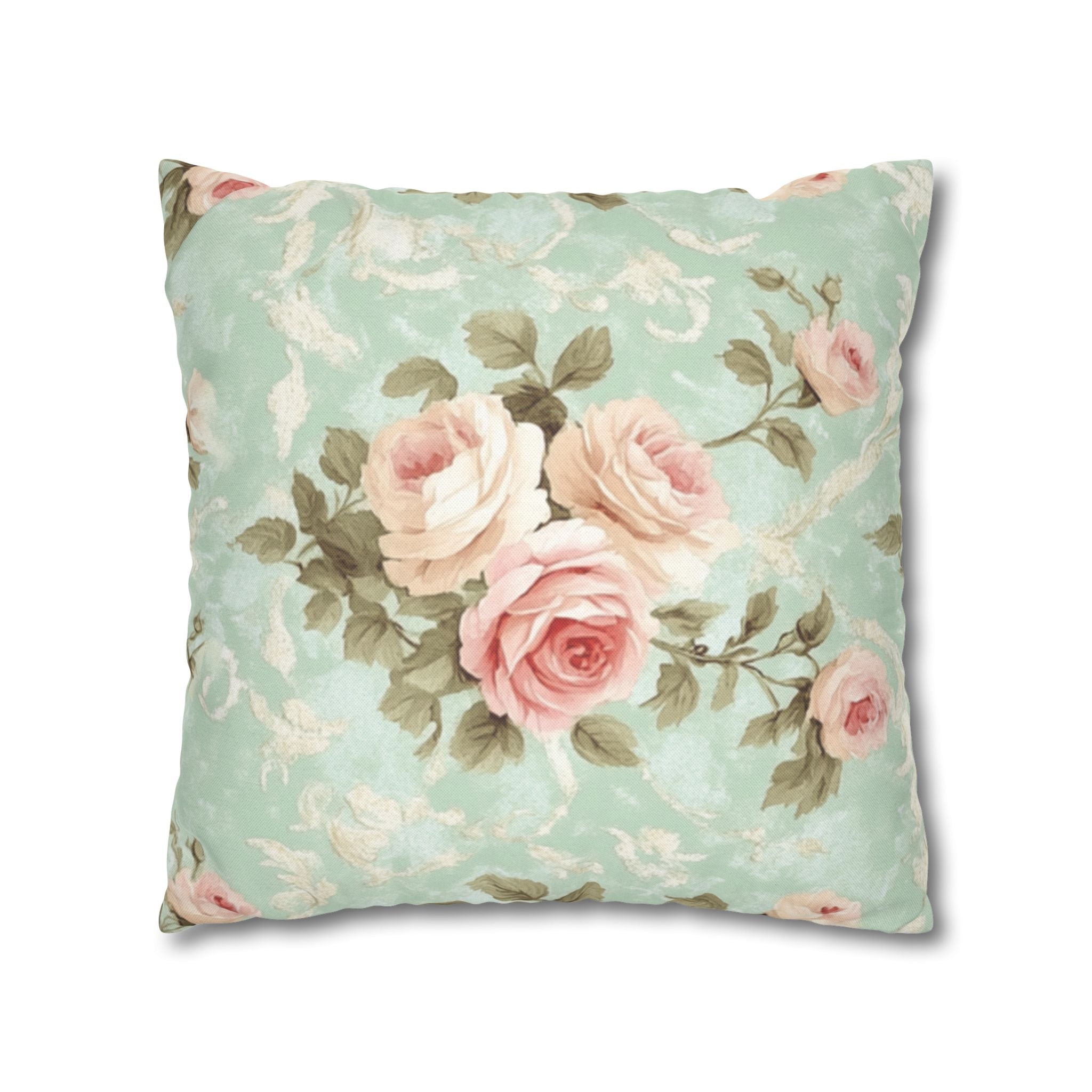 Vintage Pink Rose Pattern Pillowcase | Floral Throw Pillowcase