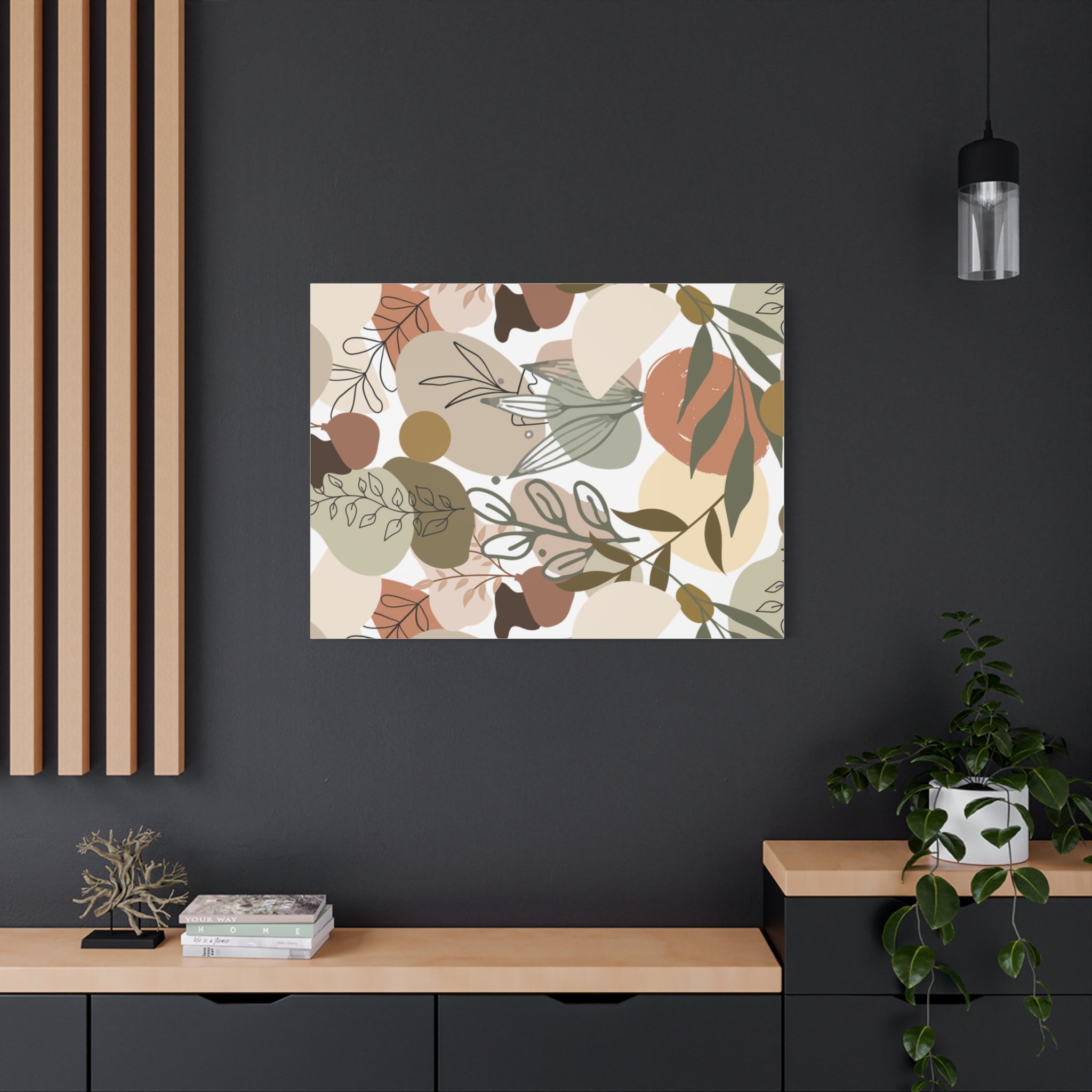 Abstract Modern Botanical Wall Art, Minimalist Line Art Canvas, Neutral Aesthetic Home Decor Print for Living Room or Bedroom, Matte Print, Stretched 1.25" Ready to Hang